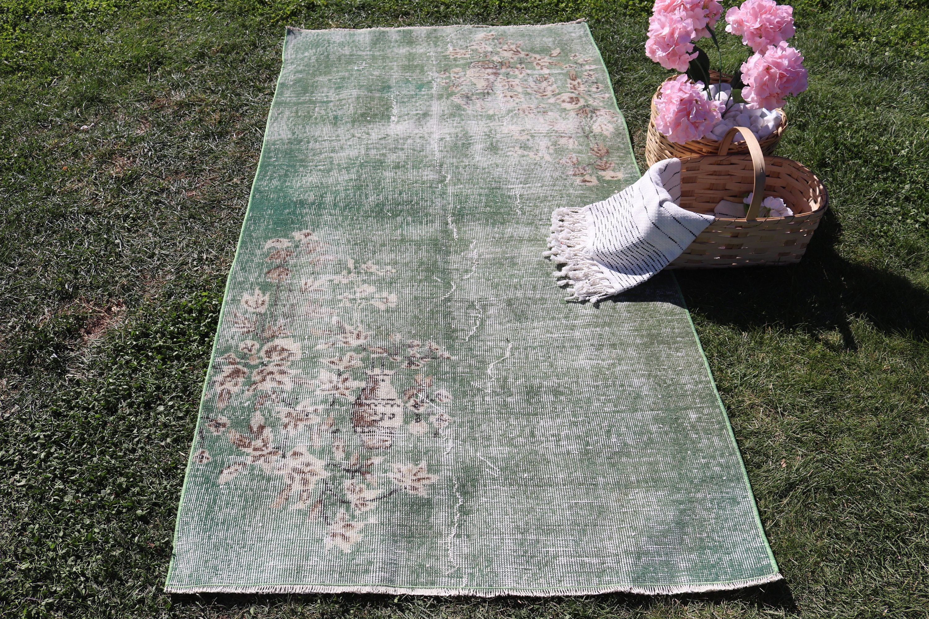 Decorative Rug, Vintage Rug, Boho Rugs, Green Home Decor Rugs, 3.4x6.5 ft Accent Rugs, Boho Accent Rug, Turkish Rug, Bedroom Rug, Aztec Rug