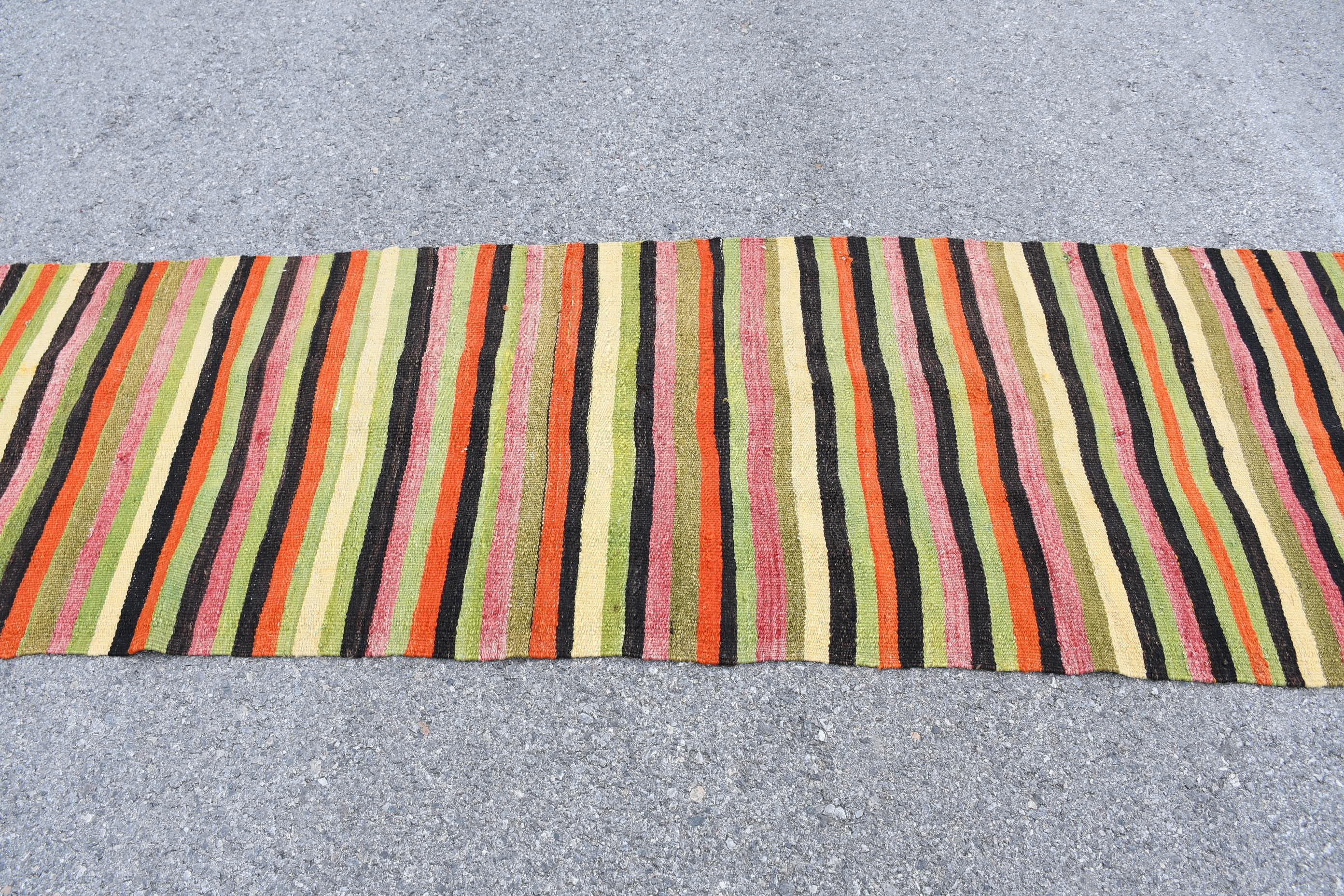 Vintage Halı, 2.6x9.3 ft Yolluk Halı, Koridor Halısı, Yün Halılar, Anadolu Halısı, Yeşil Oryantal Halı, Boho Halısı, Kilim, Mutfak Halısı, Türk Halısı