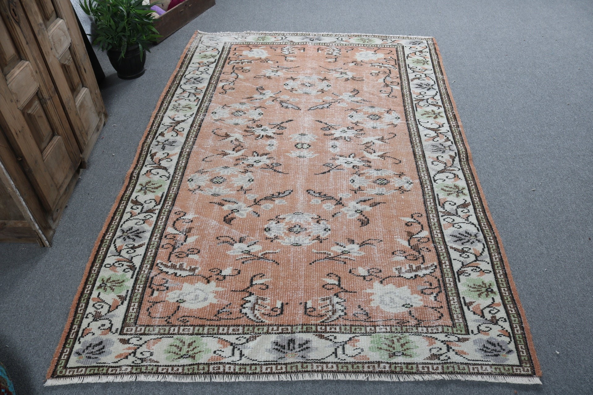 Vintage Halılar, Mutfak Halıları, Turuncu El Dokuma Halı, Ofis Halıları, İç Mekan Halıları, Türk Halıları, Soğuk Halı, Yemek Odası Halısı, 4,9x7,5 ft Alan Halısı