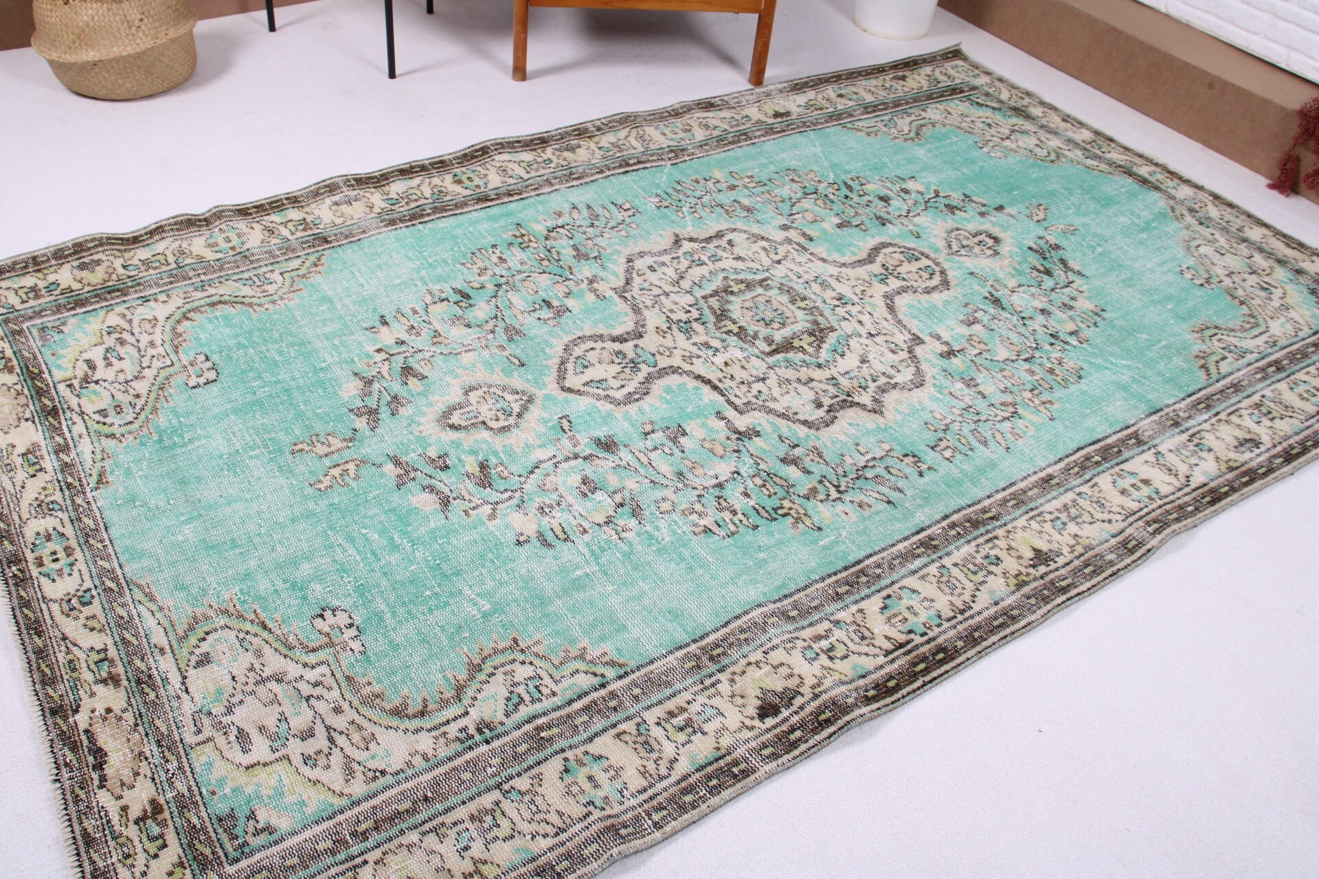 Türk Halıları, Yeşil Oushak Halısı, Oturma Odası Halısı, Salon Halıları, Vintage Halı, Yatak Odası Halıları, Yatak Odası Halısı, 5.4x9.1 ft Büyük Halılar, Yer Halıları