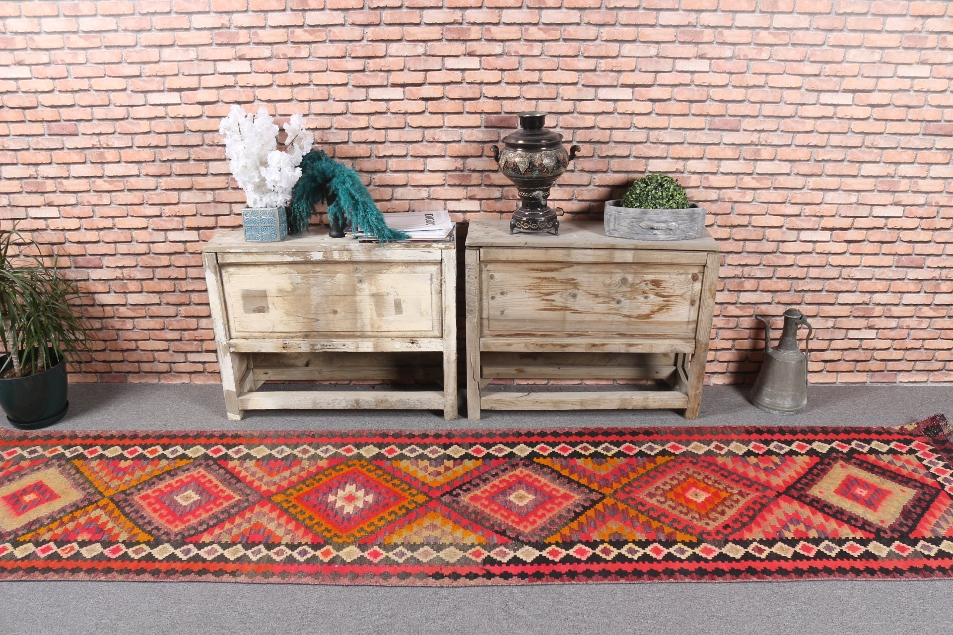 Koridor Halıları, Türk Halısı, Vintage Halı, Fas Halısı, Yün Halıları, Koridor Halısı, 2,5x10,6 ft Runner Halısı, Boho Halısı, Pembe Mutfak Halısı