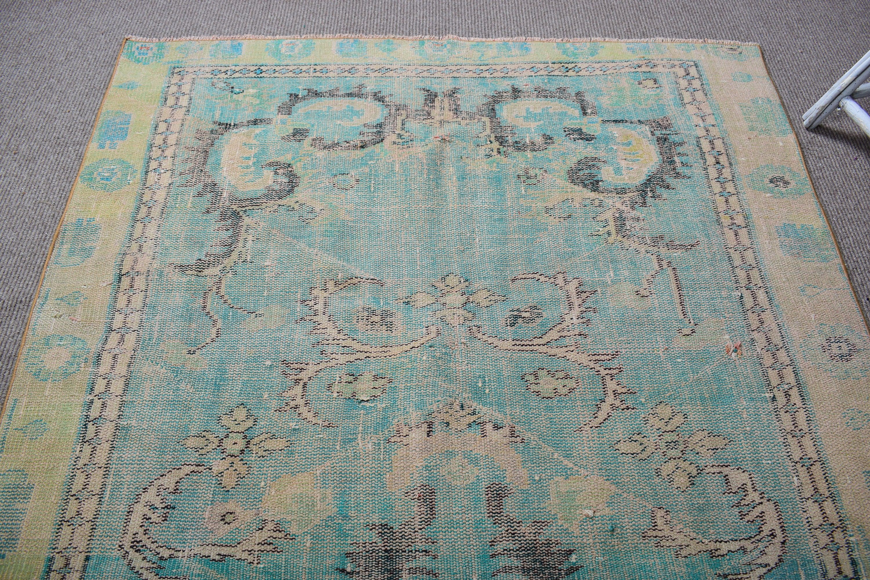 Turkish Rugs, Oushak Rug, Green Wool Rugs, Vintage Rug, 5x8.8 ft Large Rugs, Large Boho Rugs, Large Oushak Rugs, Organic Rug