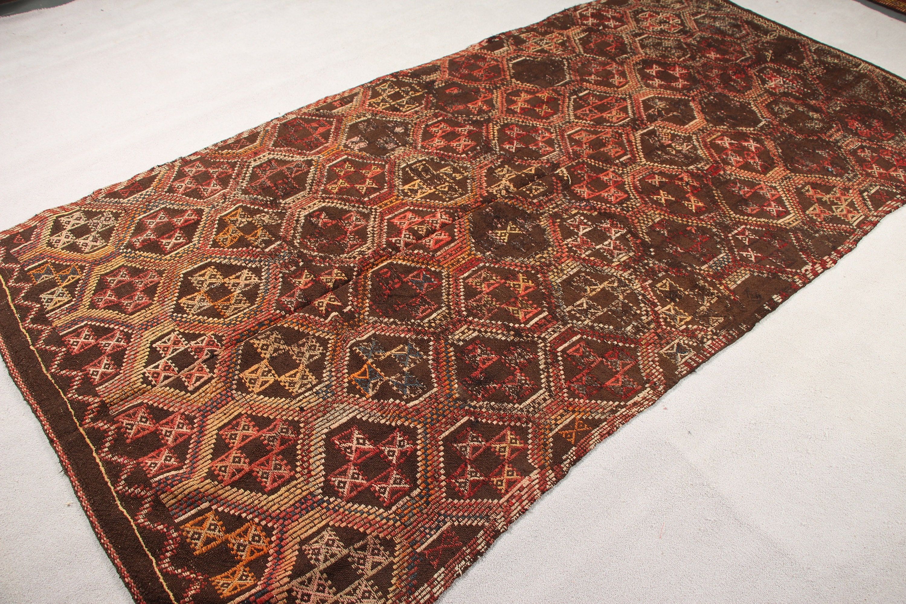 Kahverengi Ev dekoru Kilim, Türk Kilim, 150x288 cm Salon Kilim, Yemek odası Kilim, Yemek odası Kilim, Antik Kilim, Yemek odası Kilim