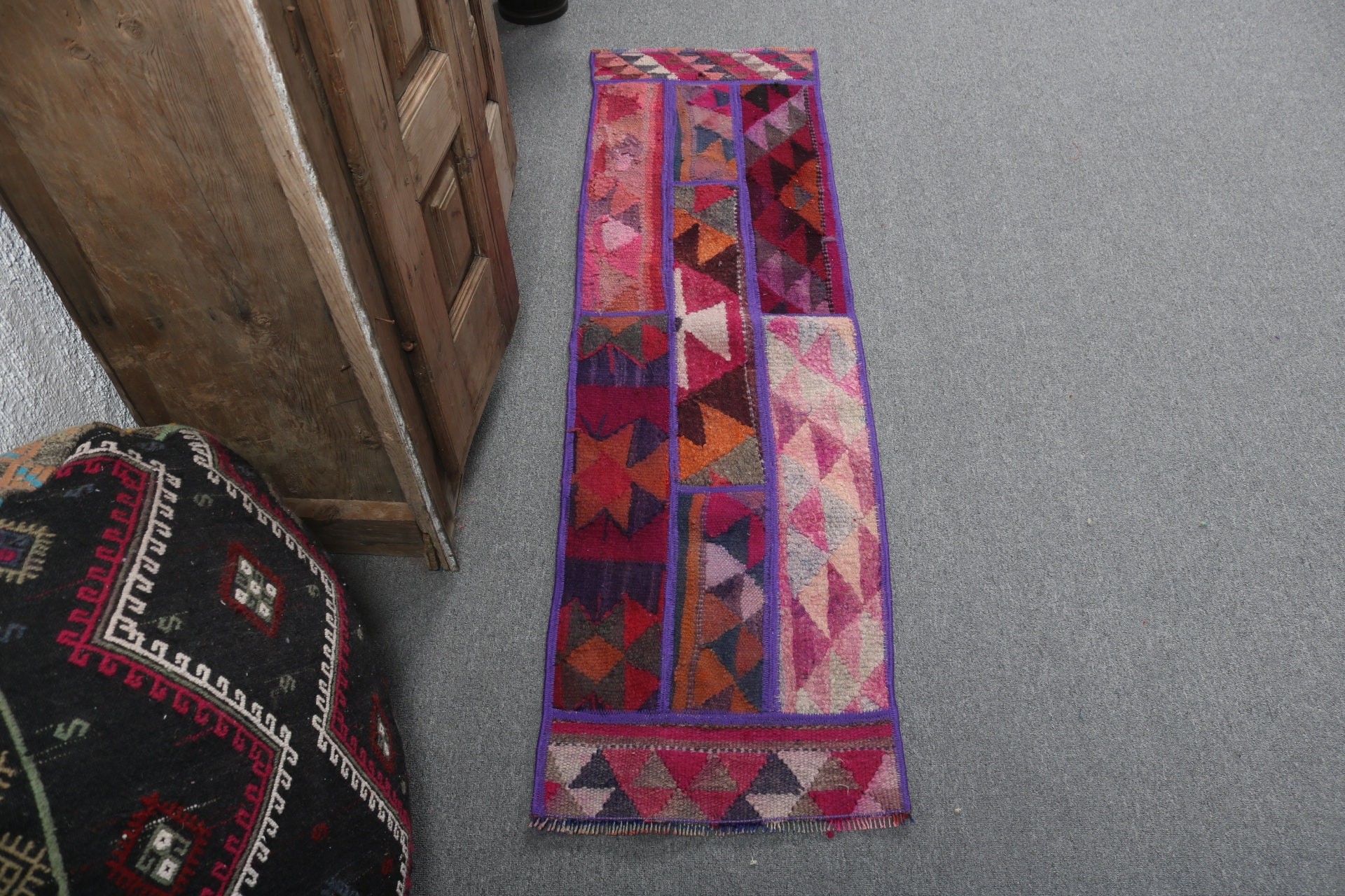 1.4x5.2 ft Runner Rugs, Purple Oushak Rugs, Vintage Rug, Long Runner Rug, Cool Rugs, Rugs for Vintage Runner, Turkish Rugs, Geometric Rugs