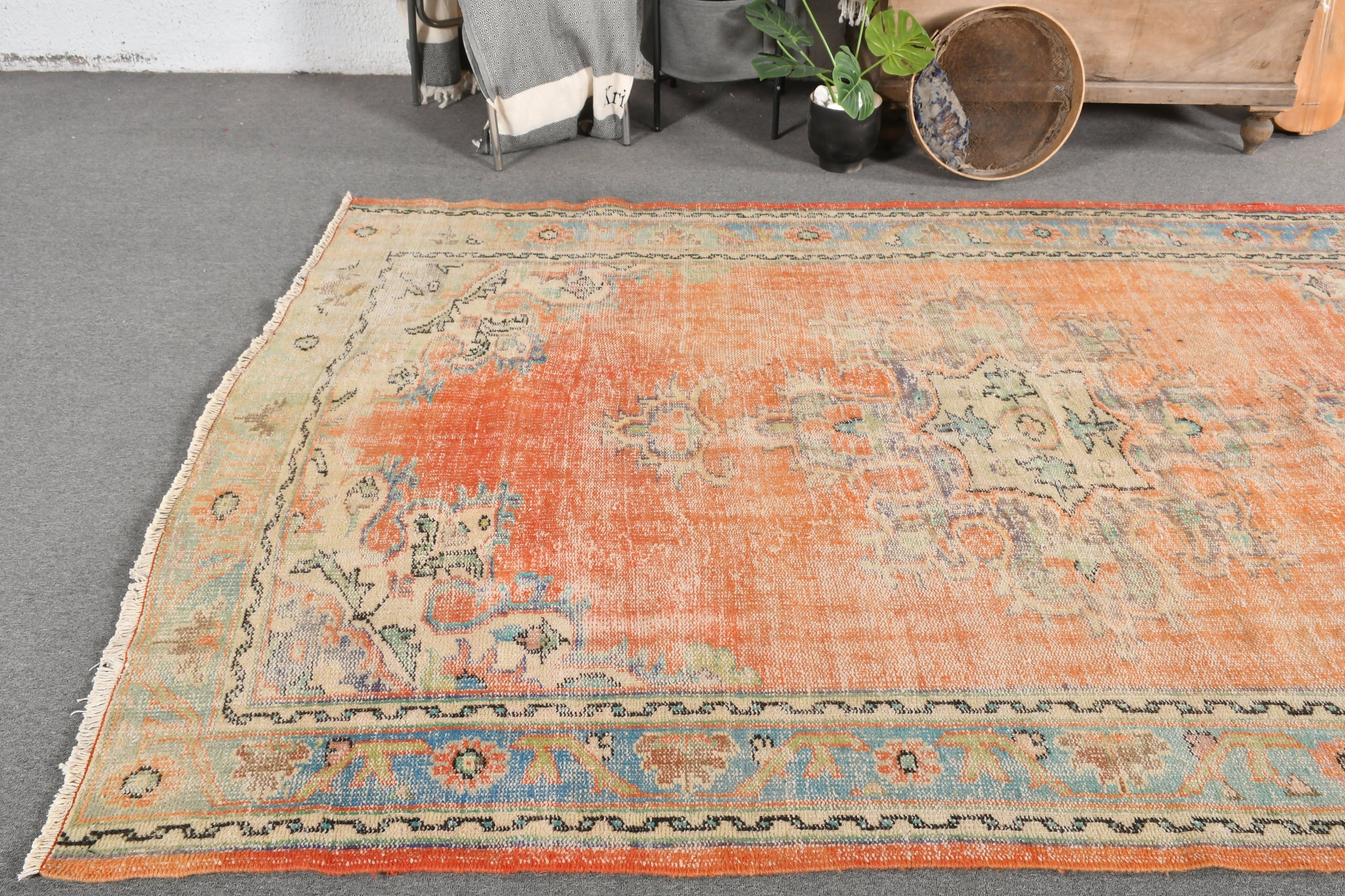 Oturma Odası Halısı, Fas Halıları, Turuncu Ev Dekorasyonu Halıları, Salon Halısı, Göçebe Halıları, 5.8x8.7 ft Büyük Halı, Havalı Halı, Vintage Halılar, Türk Halıları