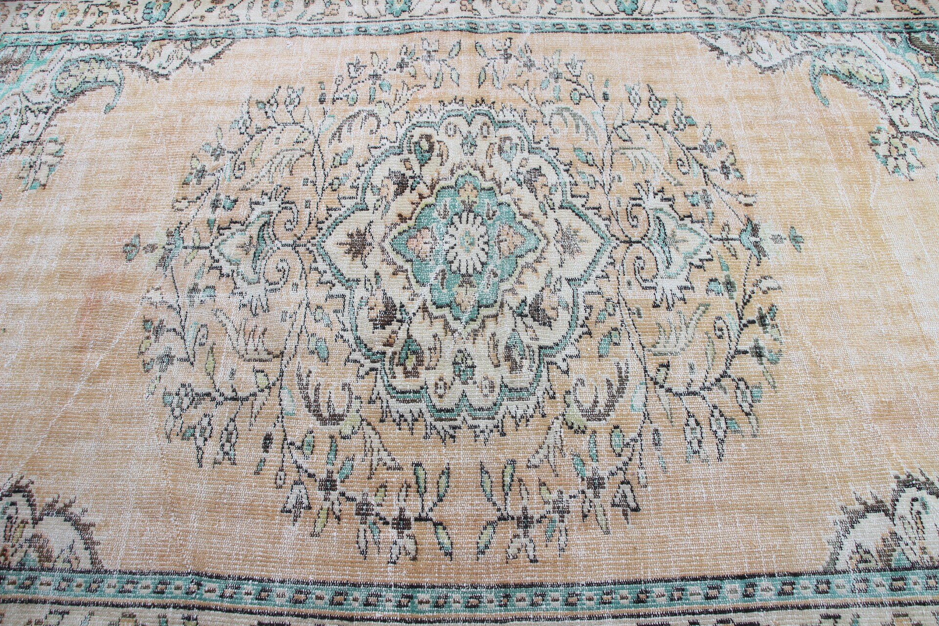 Pastel Halı, Yemek Odası Halıları, Türk Halısı, Oushak Halısı, Antika Halı, 6.2x8.9 ft Büyük Halılar, Oturma Odası Halısı, Turuncu Yer Halısı, Vintage Halılar