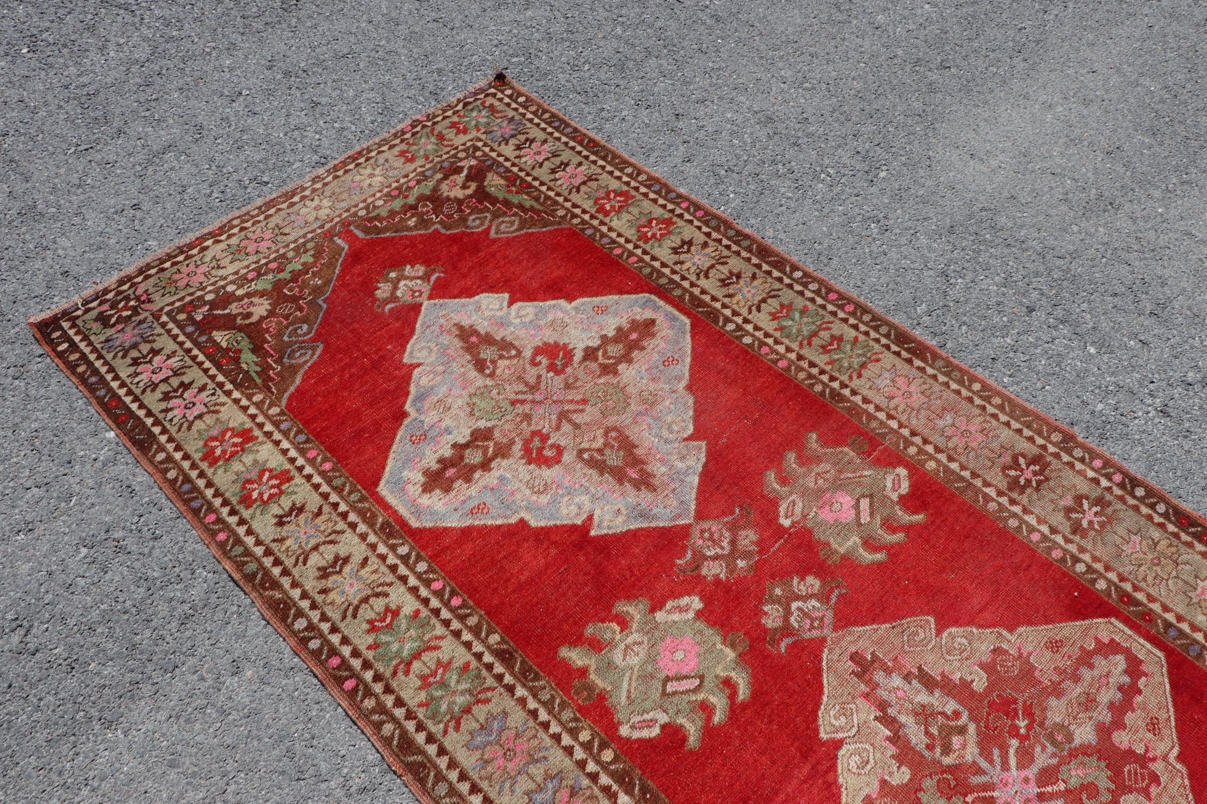 Ev Dekorasyonu Halısı, Yer Halıları, Mutfak Halısı, Türk Halısı, Runner Halıları, Vintage Halılar, 3,5x10,1 ft Runner Halıları, Kırmızı Oryantal Halı, Soluk Halı