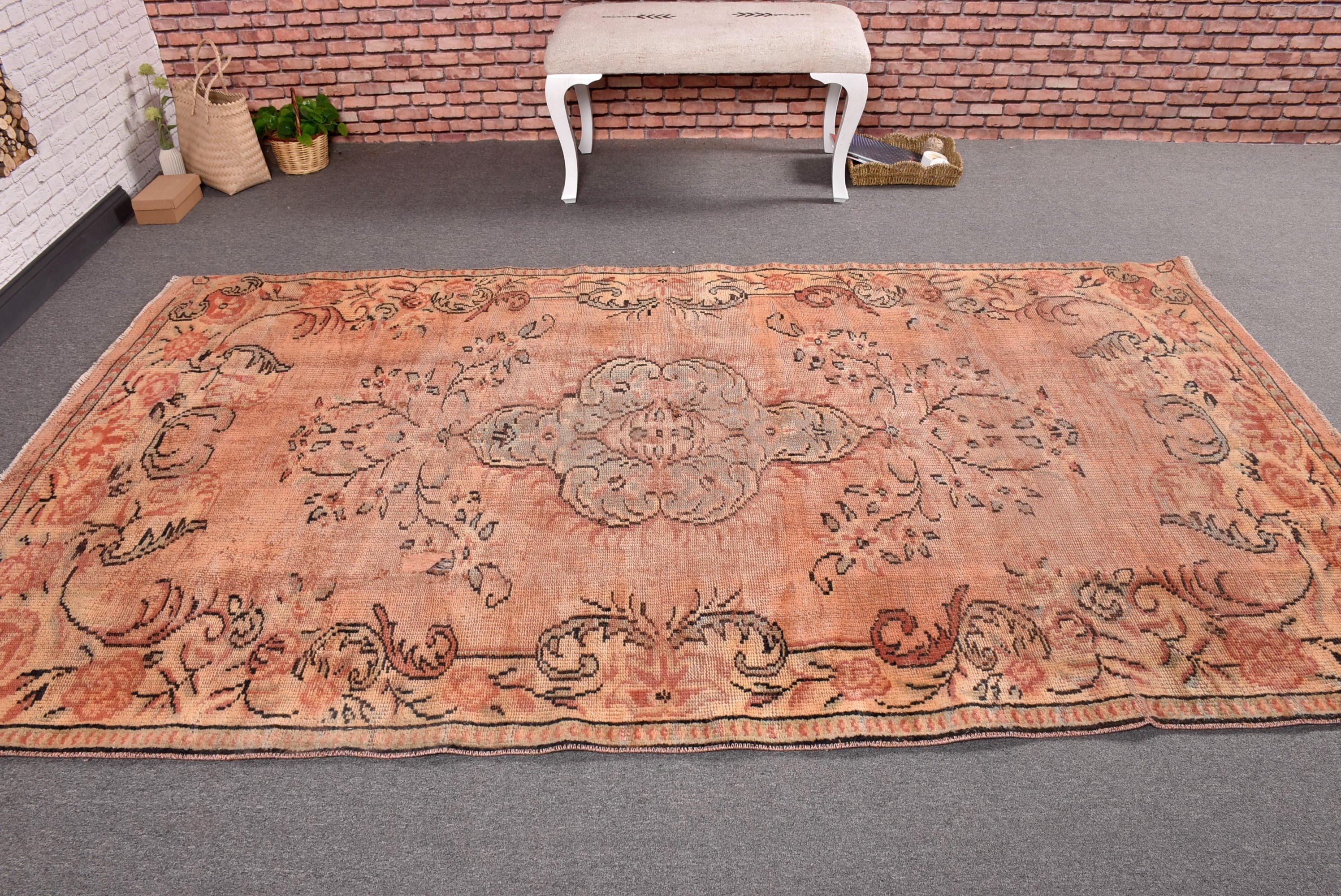 Large Vintage Rug, Vintage Rug, Boho Rug, Moroccan Rug, 5.1x9.1 ft Large Rug, Turkish Rugs, Salon Rug, Orange Statement Rugs, Kitchen Rugs