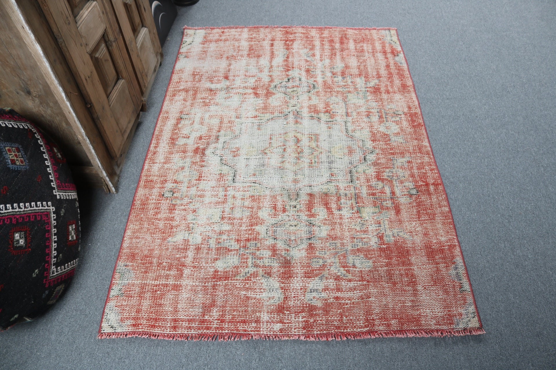 Oushak Rug, Rugs for Entry, Wool Rug, Nursery Rug, Turkish Rug, Decorative Rugs, Vintage Rugs, Red Flatweave Rug, 3.7x5.2 ft Accent Rugs