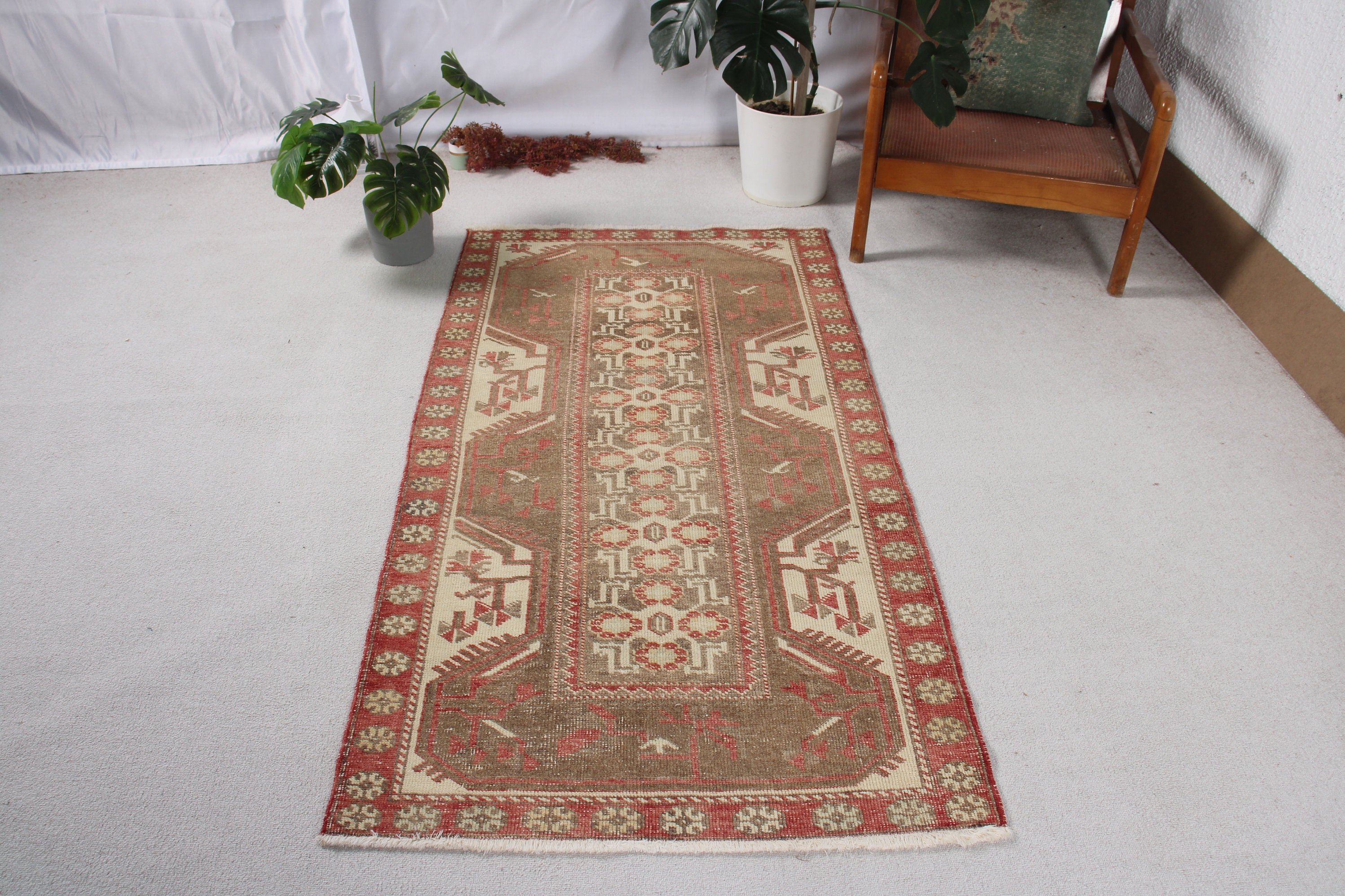 Vintage Halı, Kahverengi El Dokuma Halılar, Yatak Odası Halıları, 3x5.8 ft Aksan Halıları, Türk Halıları, Dekoratif Halılar, Boho Halıları, Çocuk Halıları