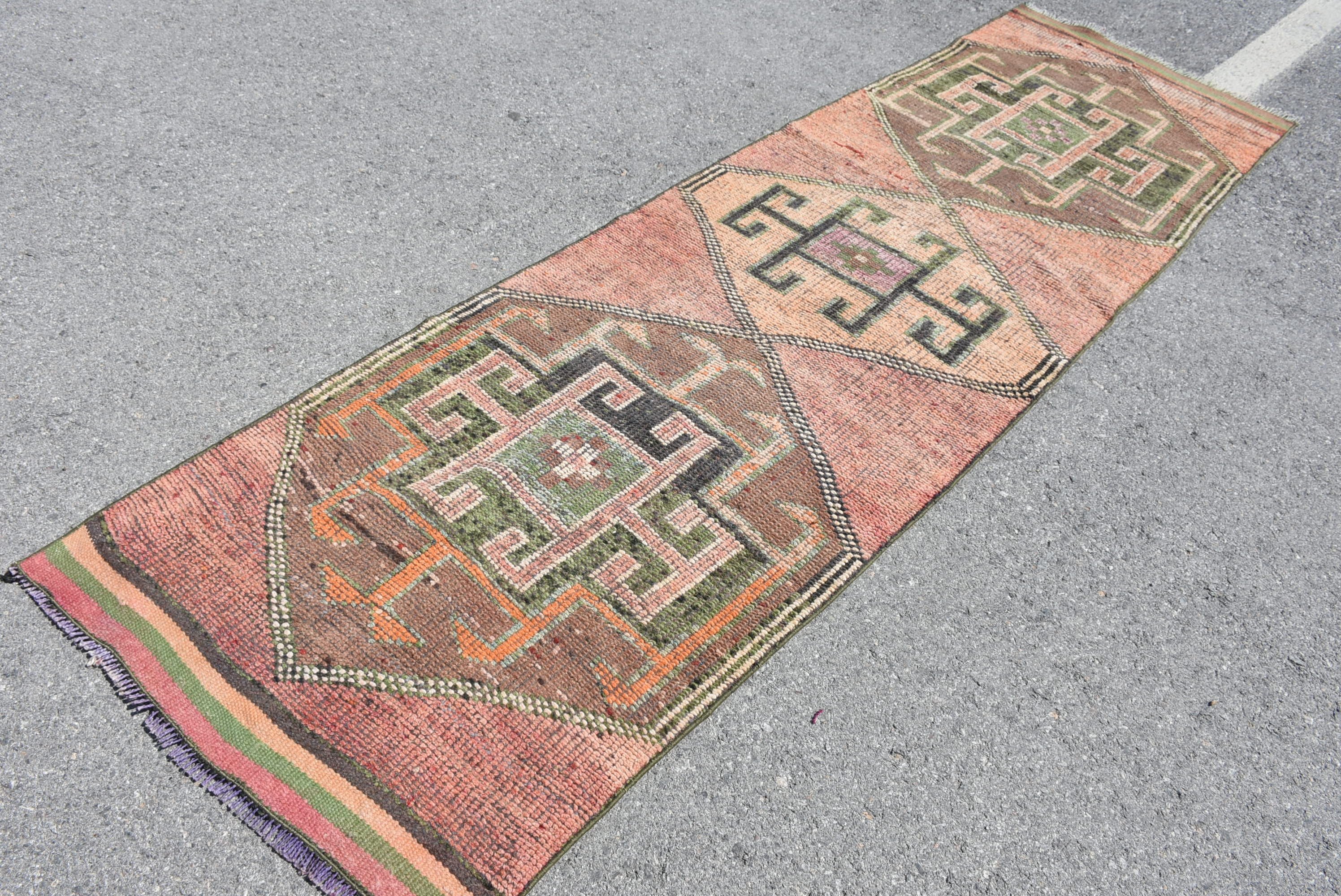 Orange Wool Rug, Bedroom Rug, Rugs for Hallway, Kitchen Rug, Corridor Rug, Vintage Rugs, 3x9.8 ft Runner Rugs, Stair Rug, Turkish Rugs