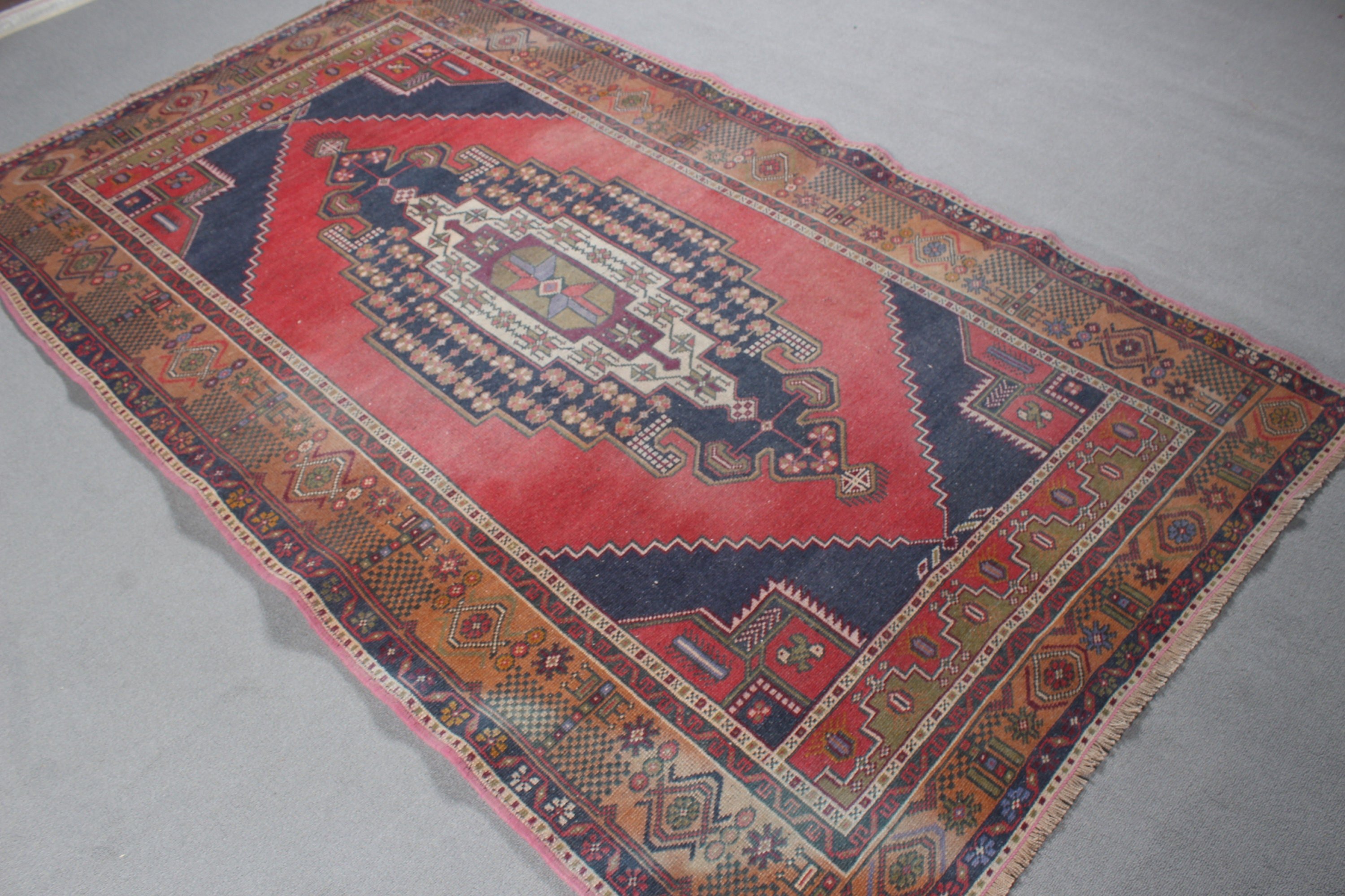 Turkish Rugs, Vintage Rug, Red Cool Rug, Kitchen Rugs, Luxury Rugs, Rugs for Oushak Area, Floor Rug, 4.4x7.9 ft Area Rug