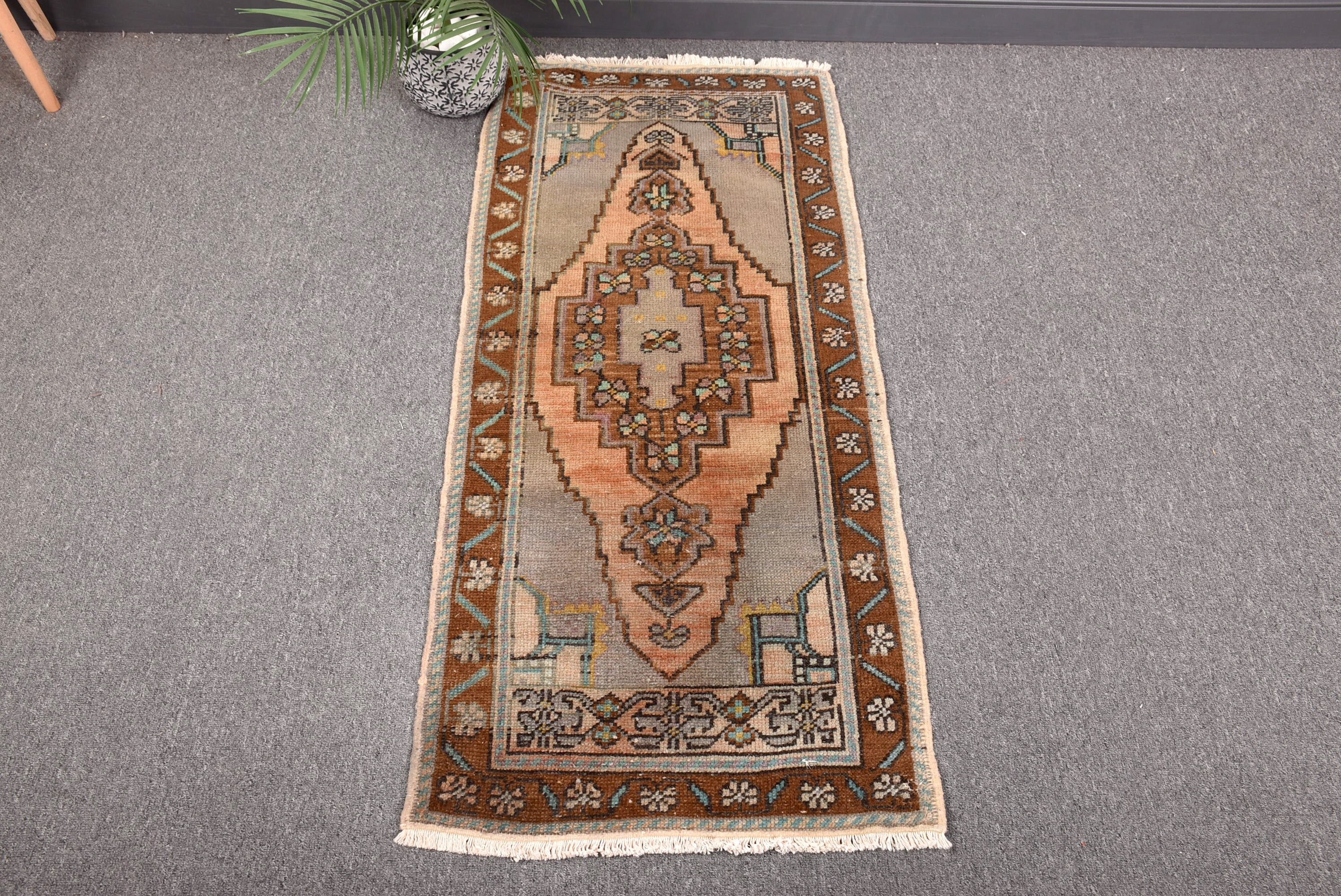 1.7x4 ft Küçük Halı, Vintage Halı, Mutfak Halıları, Türk Halısı, Kahverengi Açıklama Halısı, Yatak Odası Halısı, Giriş Halıları, Boho Halısı, Küçük Alan Halıları