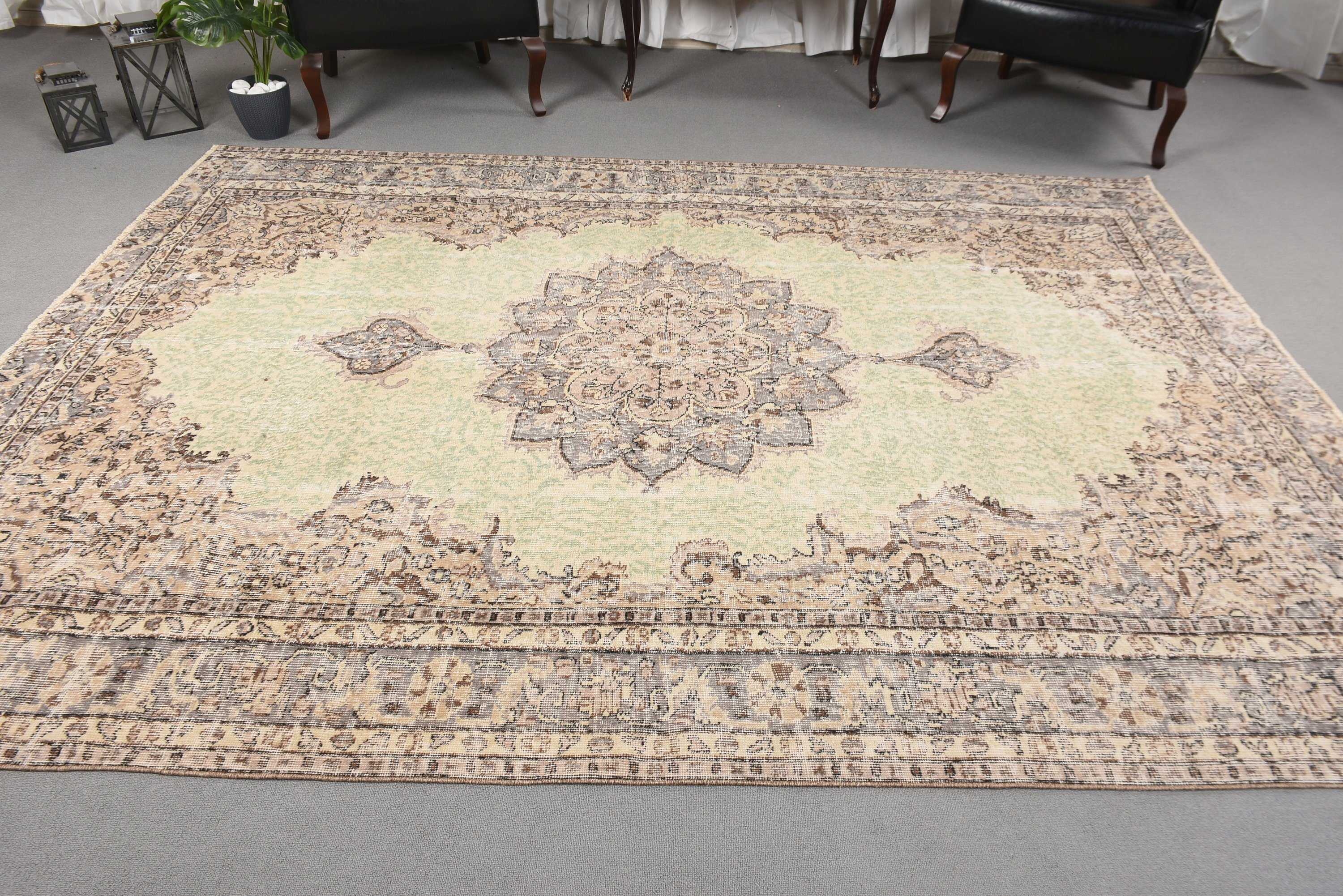 Vintage Rug, Home Decor Rugs, Turkish Rug, Office Rug, Living Room Rugs, Dining Room Rugs, Floor Rug, Beige Cool Rug, 6.8x9.1 ft Large Rugs