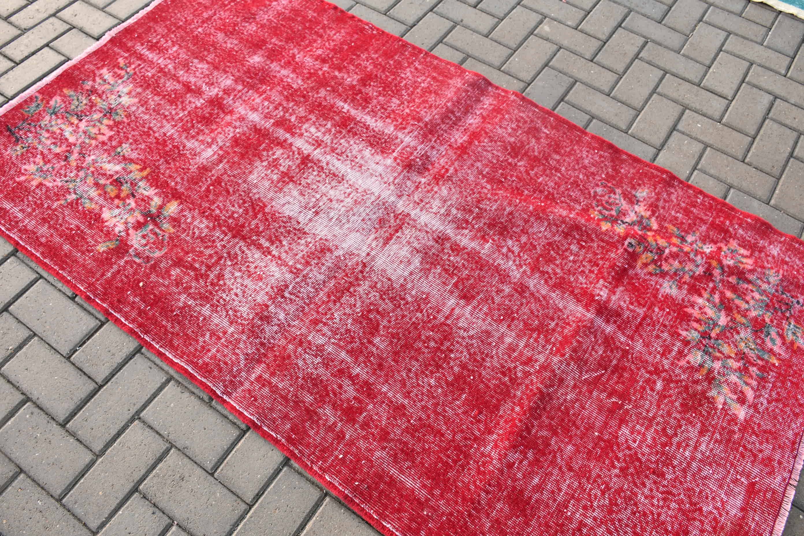 Red Bedroom Rugs, Wool Rug, Turkish Rug, Rugs for Nursery, 3.7x6.7 ft Area Rugs, Vintage Rug, Dorm Rug, Bedroom Rug, Dining Room Rug