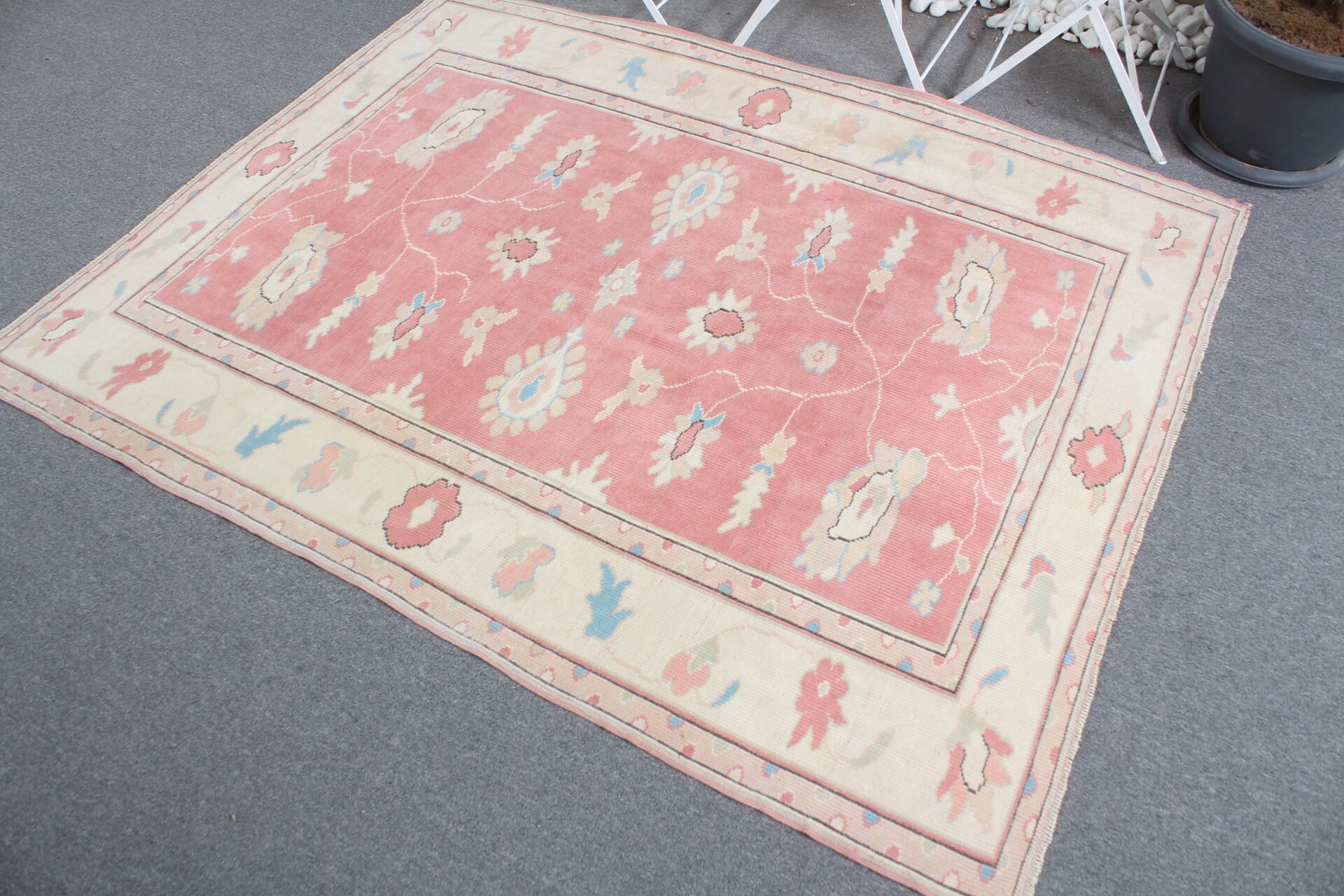 Turkish Rug, Pink Flatweave Rugs, Rugs for Indoor, Wool Rugs, Flatweave Rug, 4.7x5.8 ft Area Rug, Vintage Rugs, Kitchen Rug, Bedroom Rug