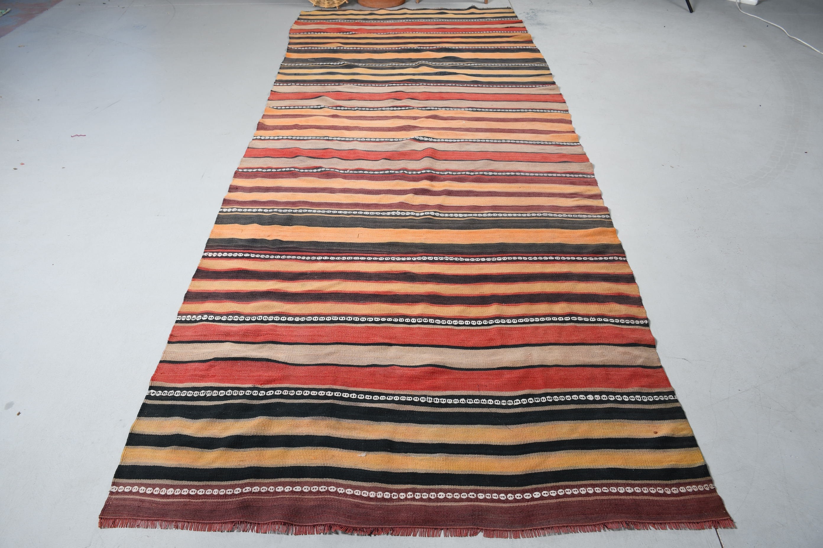 Orange Floor Rug, Wool Rugs, Turkish Rug, 4.7x13 ft Runner Rug, Vintage Rug, Kitchen Rugs, Oriental Rug, Muted Rugs, Kilim, Stair Rug