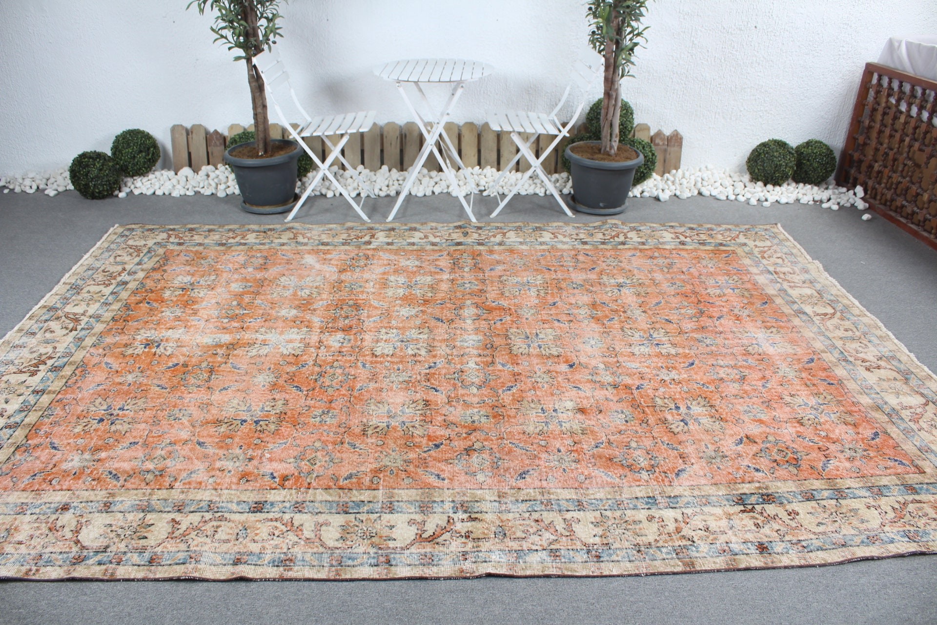 Bohemian Rug, Living Room Rug, Floor Rug, Salon Rugs, Turkish Rug, Orange Oriental Rug, Vintage Rugs, 7.7x11 ft Oversize Rug