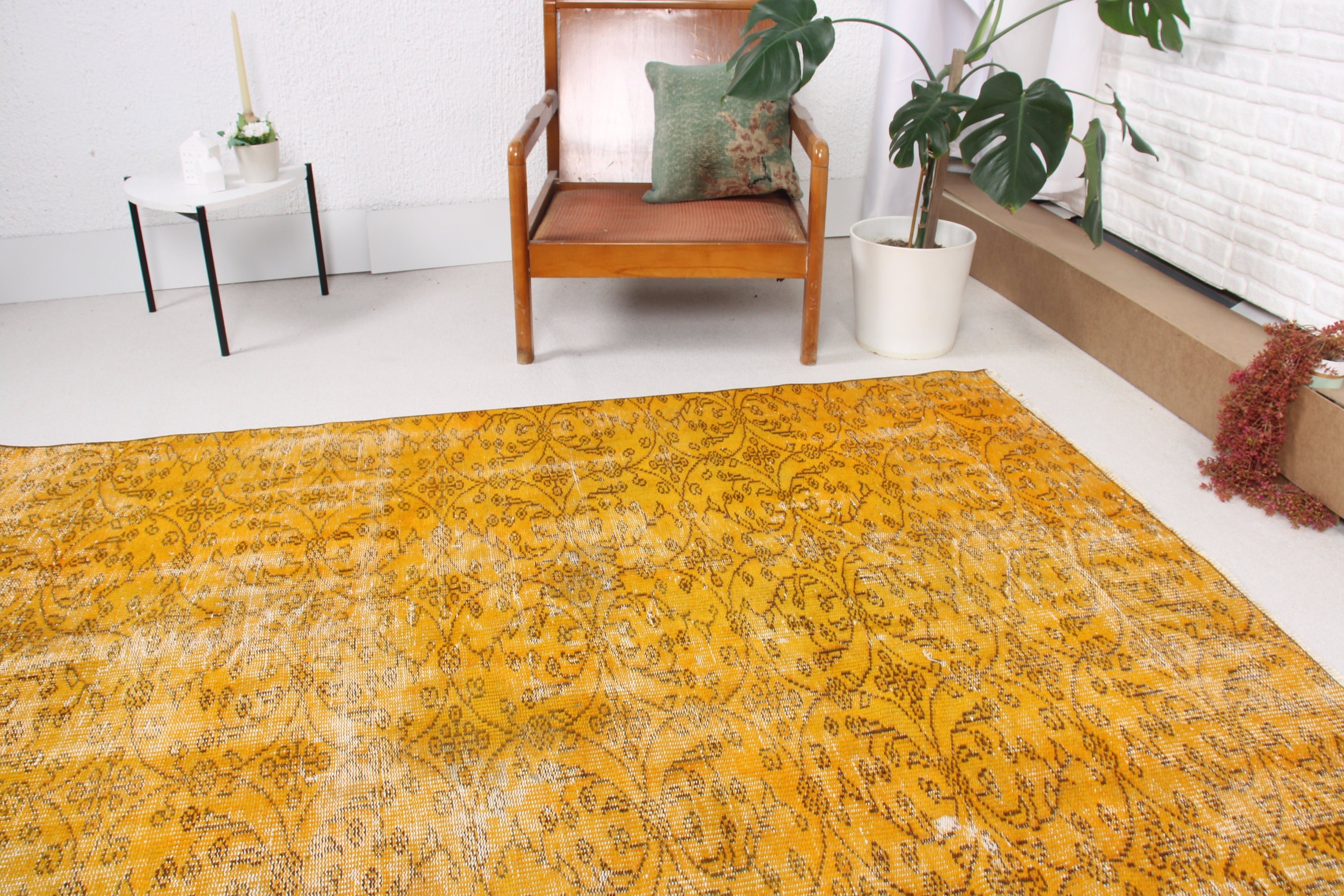 Turkish Rug, Kitchen Rugs, Bedroom Rugs, Rugs for Dining Room, Vintage Rugs, 4.9x6.8 ft Area Rug, Floor Rug, Yellow Flatweave Rugs