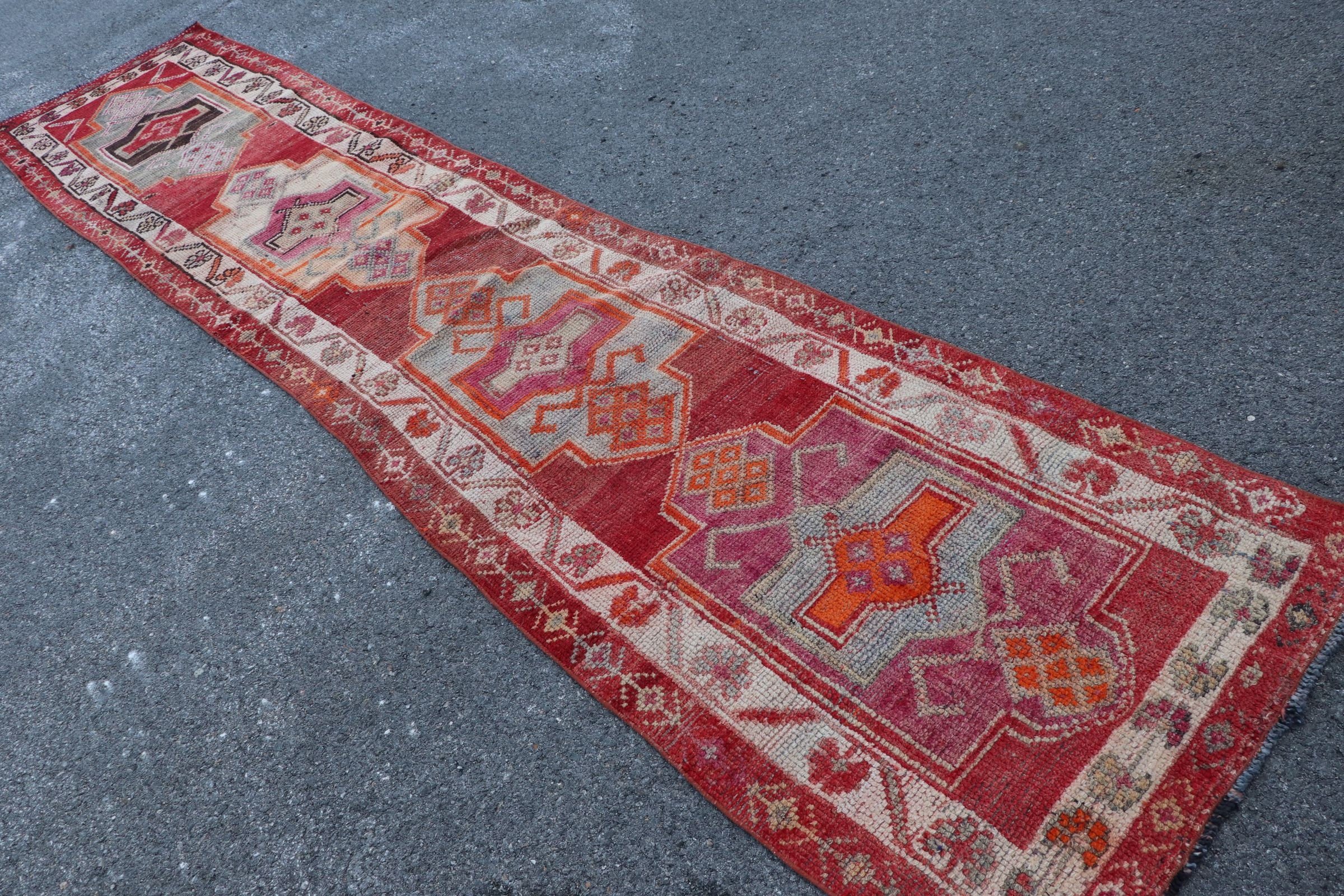 Turkish Rug, 2.7x13.3 ft Runner Rugs, Vintage Rug, Art Rug, Rugs for Runner, Red Bedroom Rugs, Wool Rug, Outdoor Rug, Cool Rugs, Stair Rugs