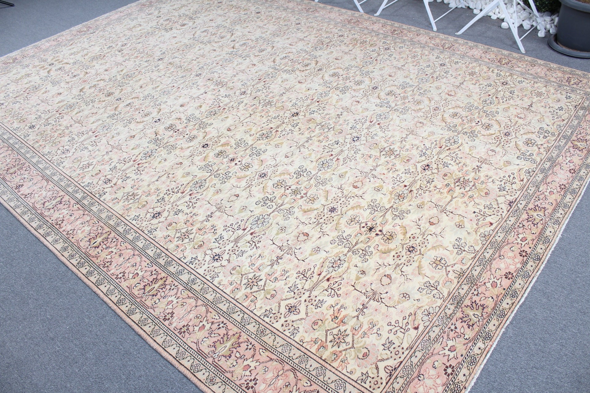 Bej Oryantal Halı, El Yapımı Halı, Harika Halılar, 8x11 ft Büyük Boy Halı, Vintage Halı, Salon Halısı, Oryantal Halı, Yemek Odası Halıları, Türk Halısı