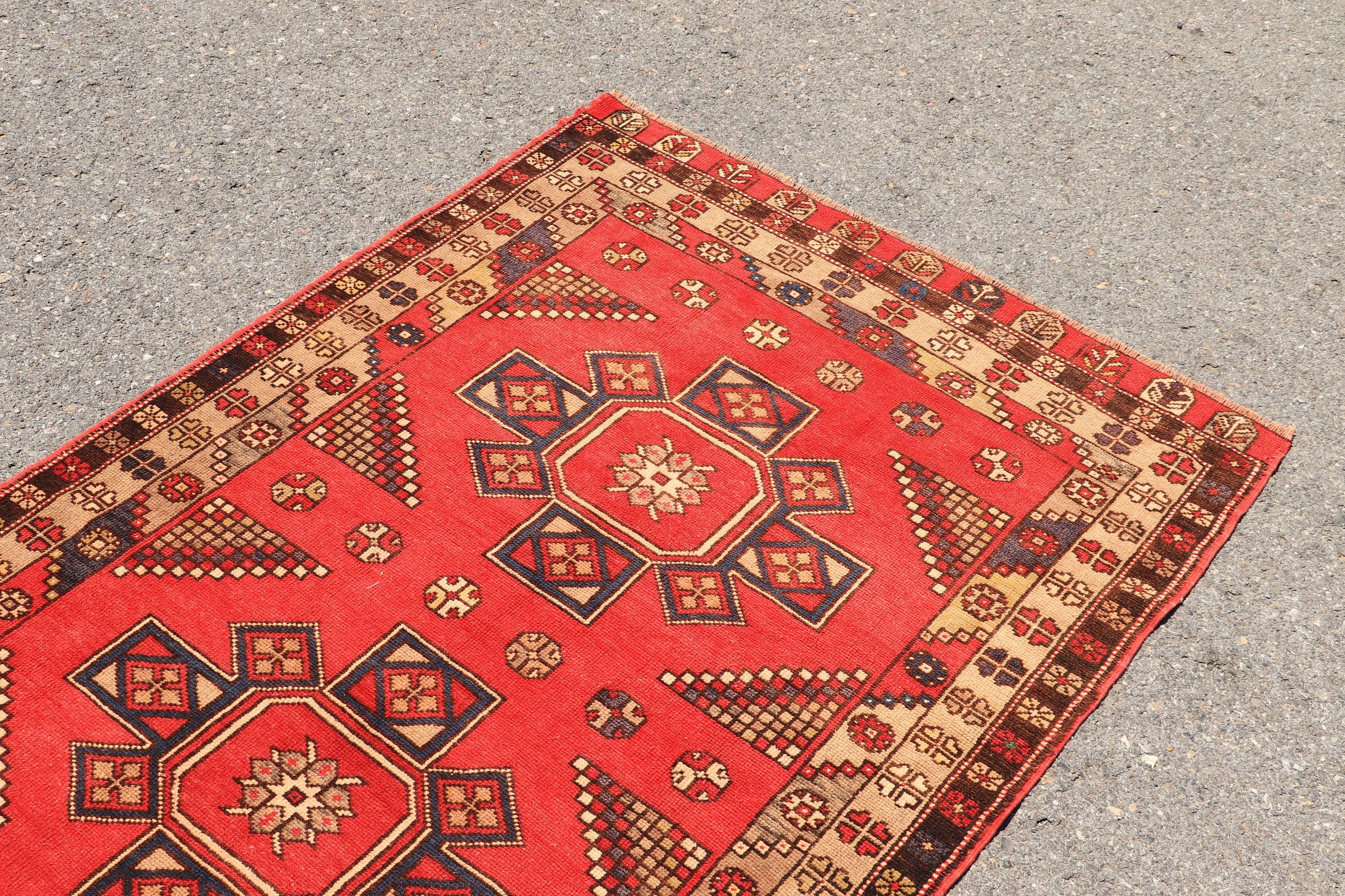 Antique Rug, Bedroom Rugs, 3.6x5.5 ft Accent Rug, Kitchen Rug, Designer Rug, Turkish Rugs, Red Moroccan Rug, Oriental Rugs, Vintage Rug