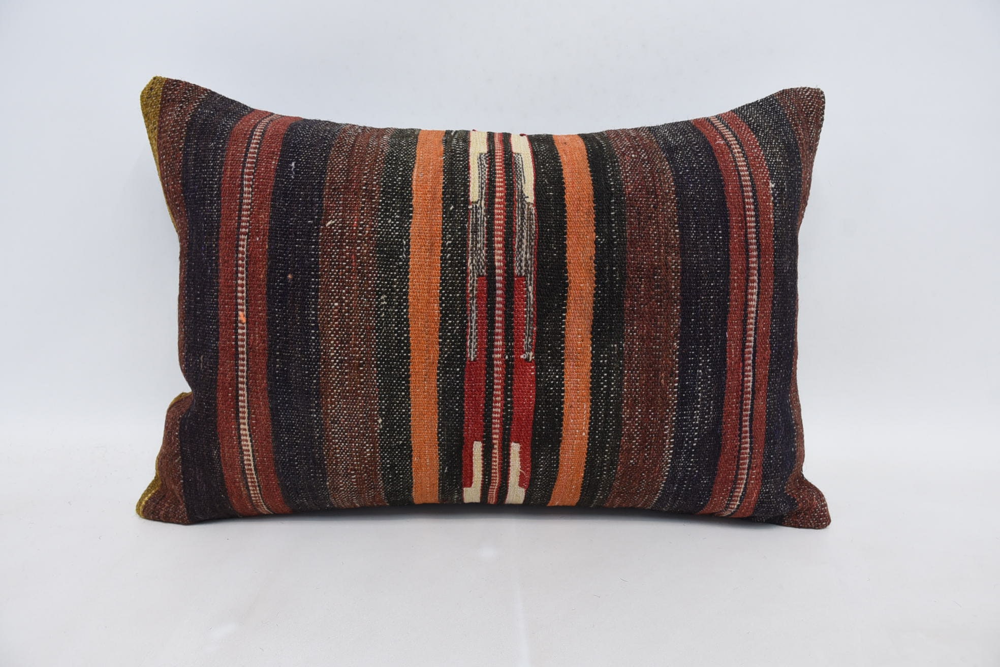 One Of A Kind Cushion, Turkish Kilim Pillow, 16"x24" Brown Cushion, Sofa Cushion, Boho Pillow Sham Cover, Antique Pillows