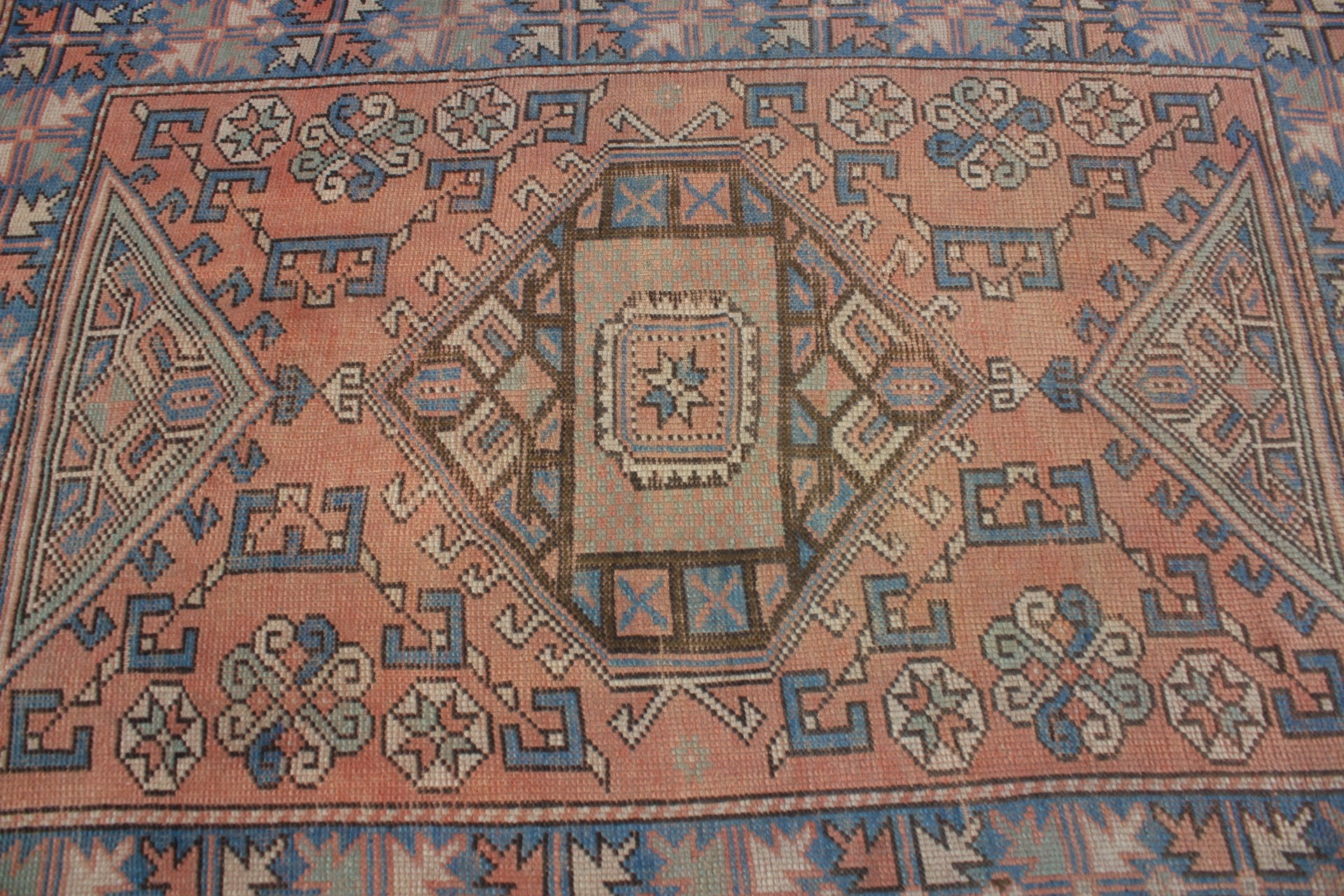 Turuncu Yün Halılar, Yer Halıları, Türk Halısı, Boho Bölge Halısı Halıları, Vintage Halı, Oushak Halısı, Oryantal Halı, Yatak Odası Halıları, 4,2x6,4 ft Alan Halısı