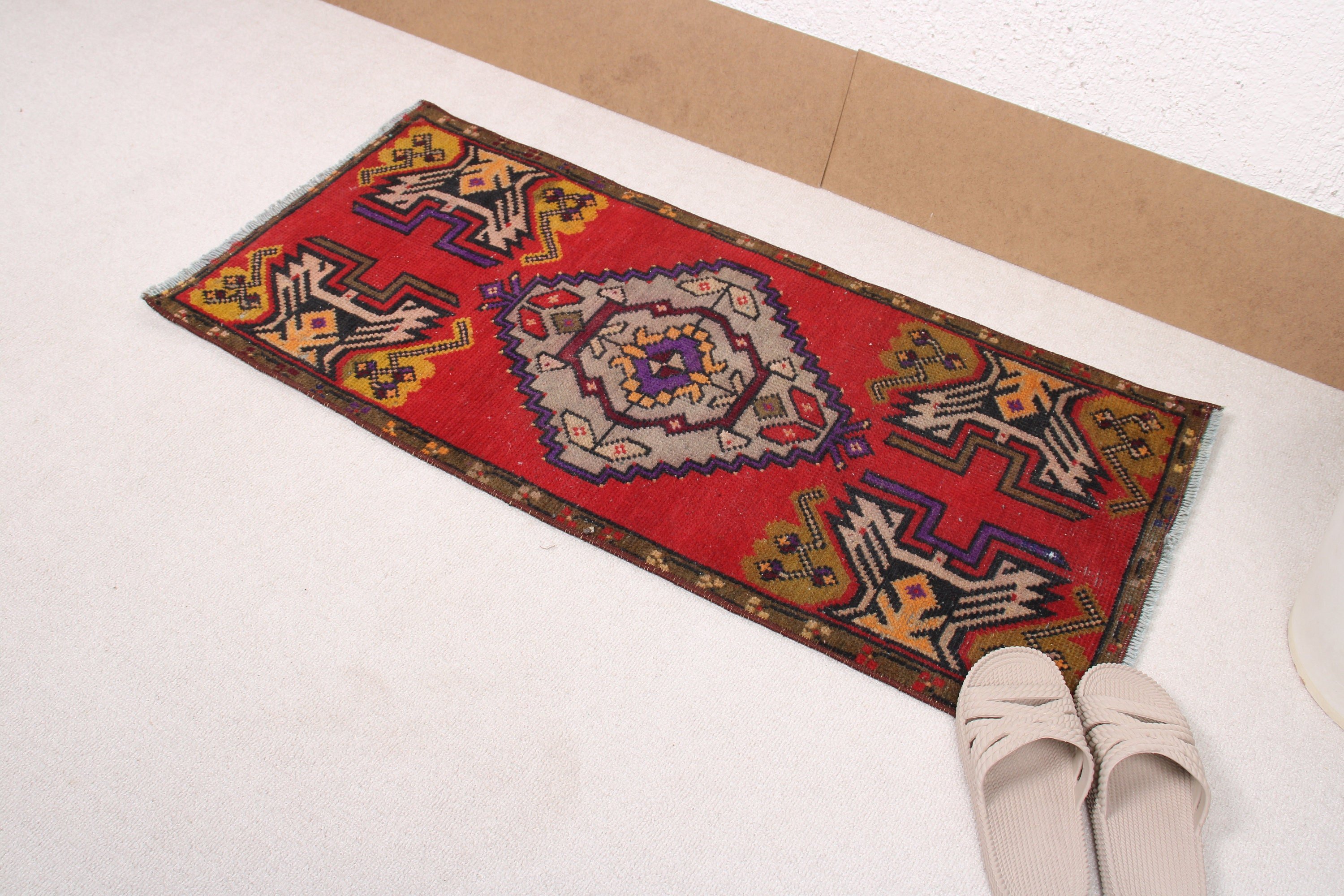 Rugs for Car Mat, Vintage Rug, Entry Rugs, Turkish Rug, 1.6x3.4 ft Small Rugs, Geometric Rug, Bedroom Rugs, Kitchen Rug, Red Handwoven Rug