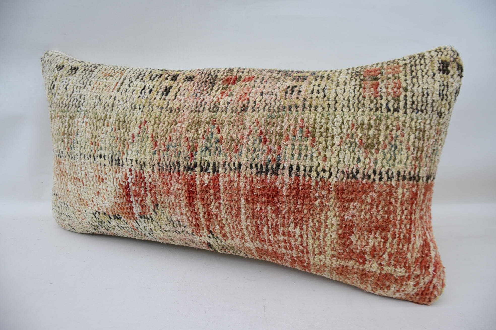 Pastel Cushion Cover, Kilim Cushion Sham, Christmas Pillow Sham, Vintage Pillow, 12"x24" Beige Pillow Sham, Turkish Pillow