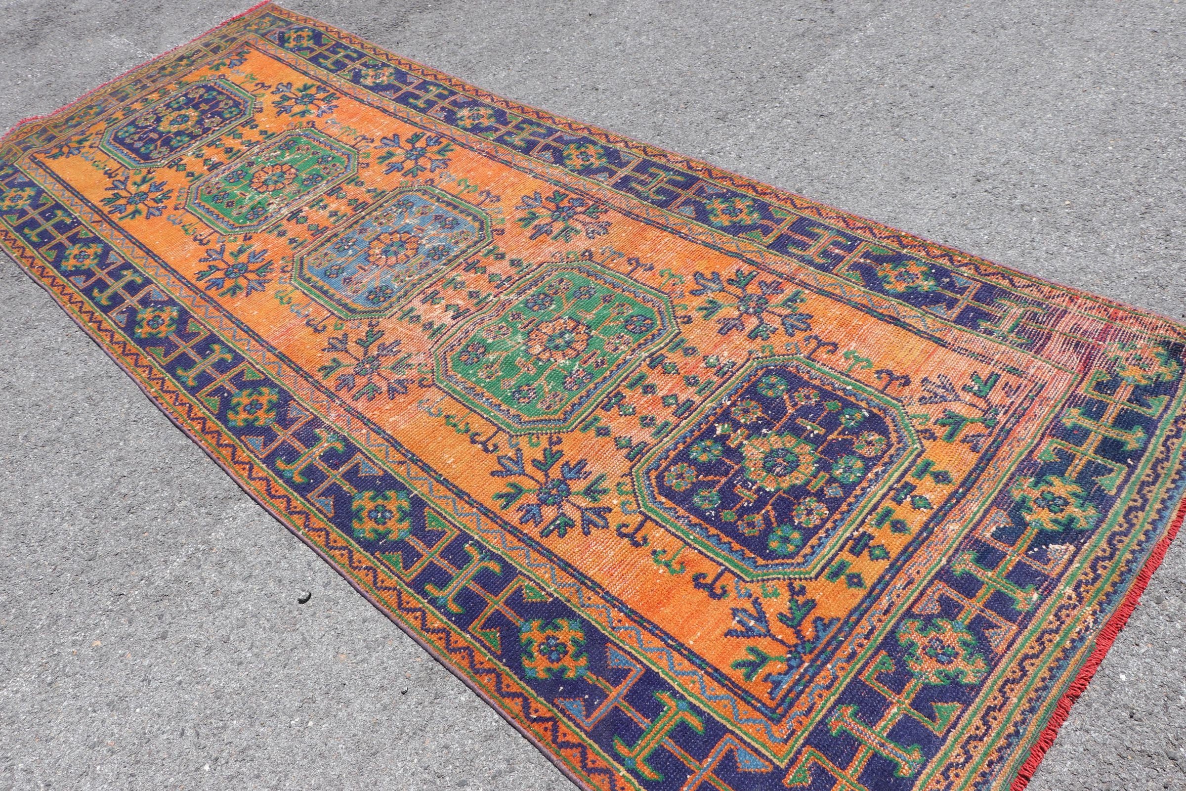 Orange Wool Rugs, Home Decor Rug, Bedroom Rug, Vintage Rug, 4.3x10.7 ft Large Rug, Cool Rug, Salon Rug, Rugs for Salon, Turkish Rug