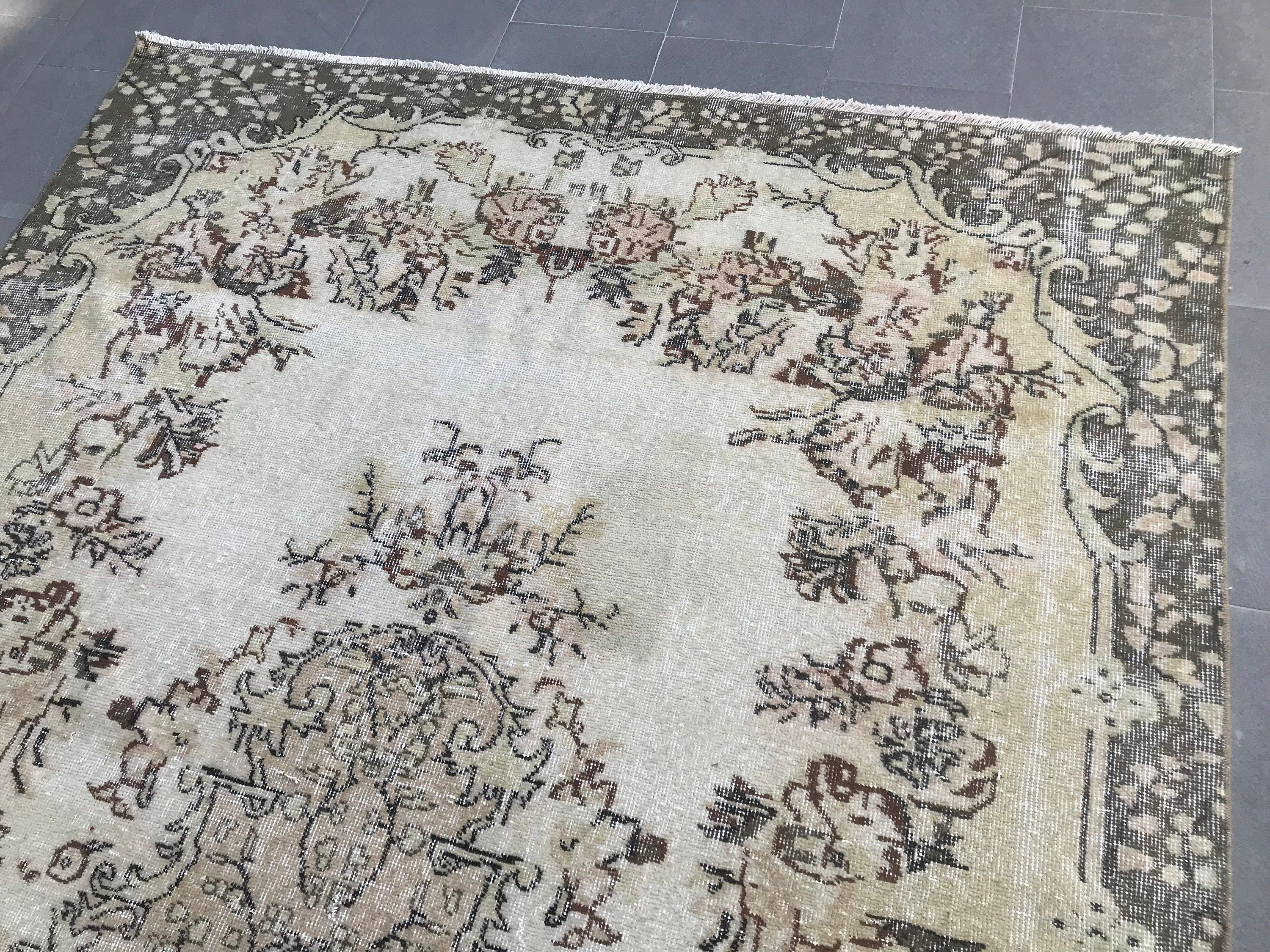 Living Room Rug, Anatolian Rug, 6.3x9.8 ft Large Rug, Salon Rug, White Cool Rugs, Turkish Rugs, Vintage Rug, Turkey Rugs