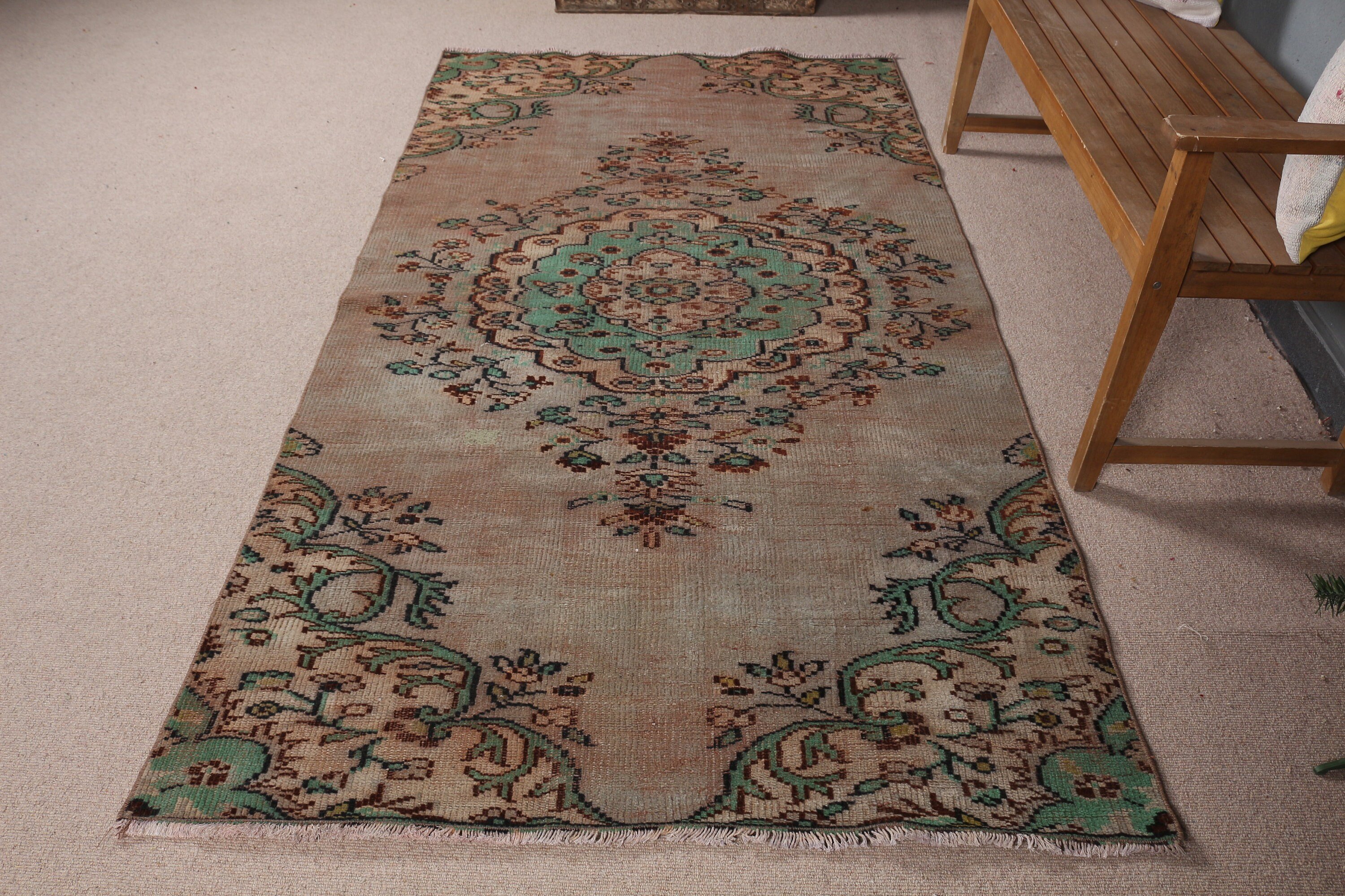 Vintage Rug, Rugs for Dining Room, Cool Rug, 4.3x7.9 ft Area Rugs, Turkish Rug, Living Room Rug, Green Wool Rugs, Indoor Rug