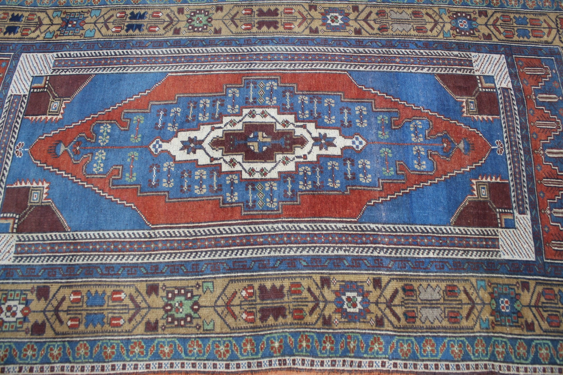 Turkish Rug, Rugs for Indoor, 4x7.1 ft Area Rug, Vintage Rugs, Blue Antique Rugs, Kitchen Rug, Wool Rugs, Farmhouse Decor Rug, Oriental Rug