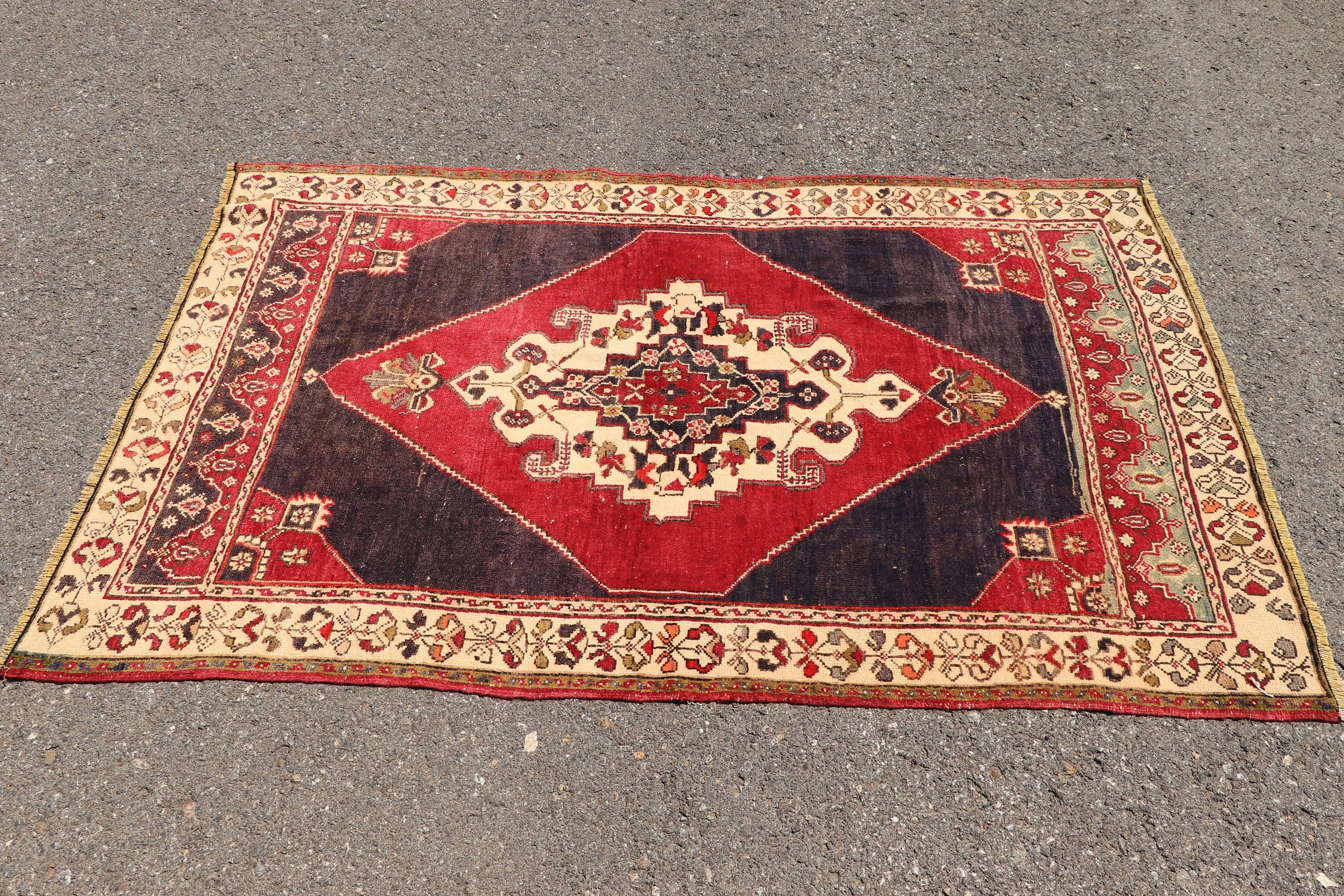 Vintage Rug, Moroccan Rug, Anatolian Rug, Turkish Rugs, Rugs for Entry, 3.9x5.8 ft Accent Rug, Kitchen Rugs, Red Moroccan Rug, Entry Rug