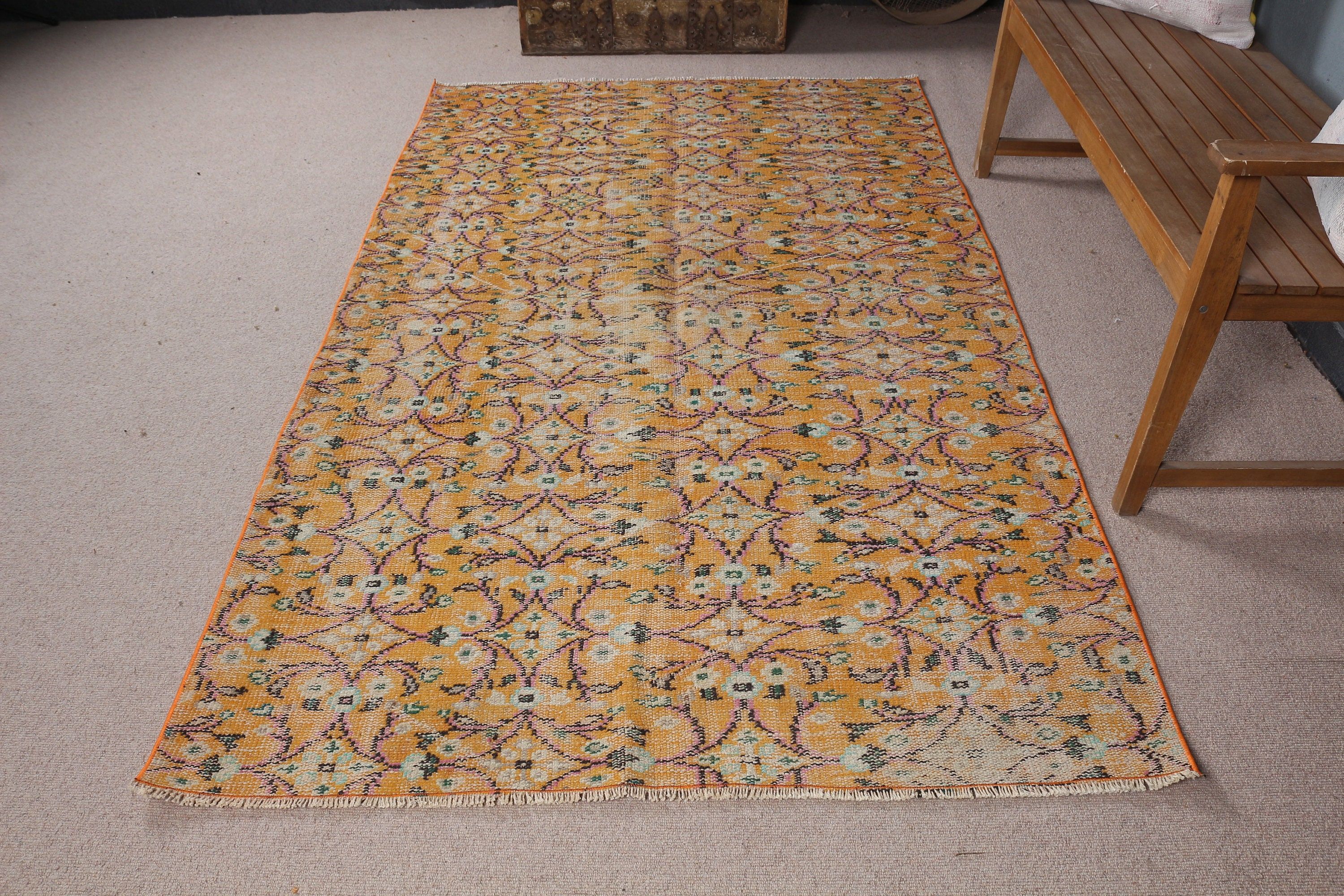 Vintage Halı, Türk Halısı, Turuncu Antika Halı, Oryantal Halı, İç Mekan Halıları, Yer Halıları, 4.6x7.5 ft Alan Halısı, Oushak Halısı, Yemek Odası Halısı