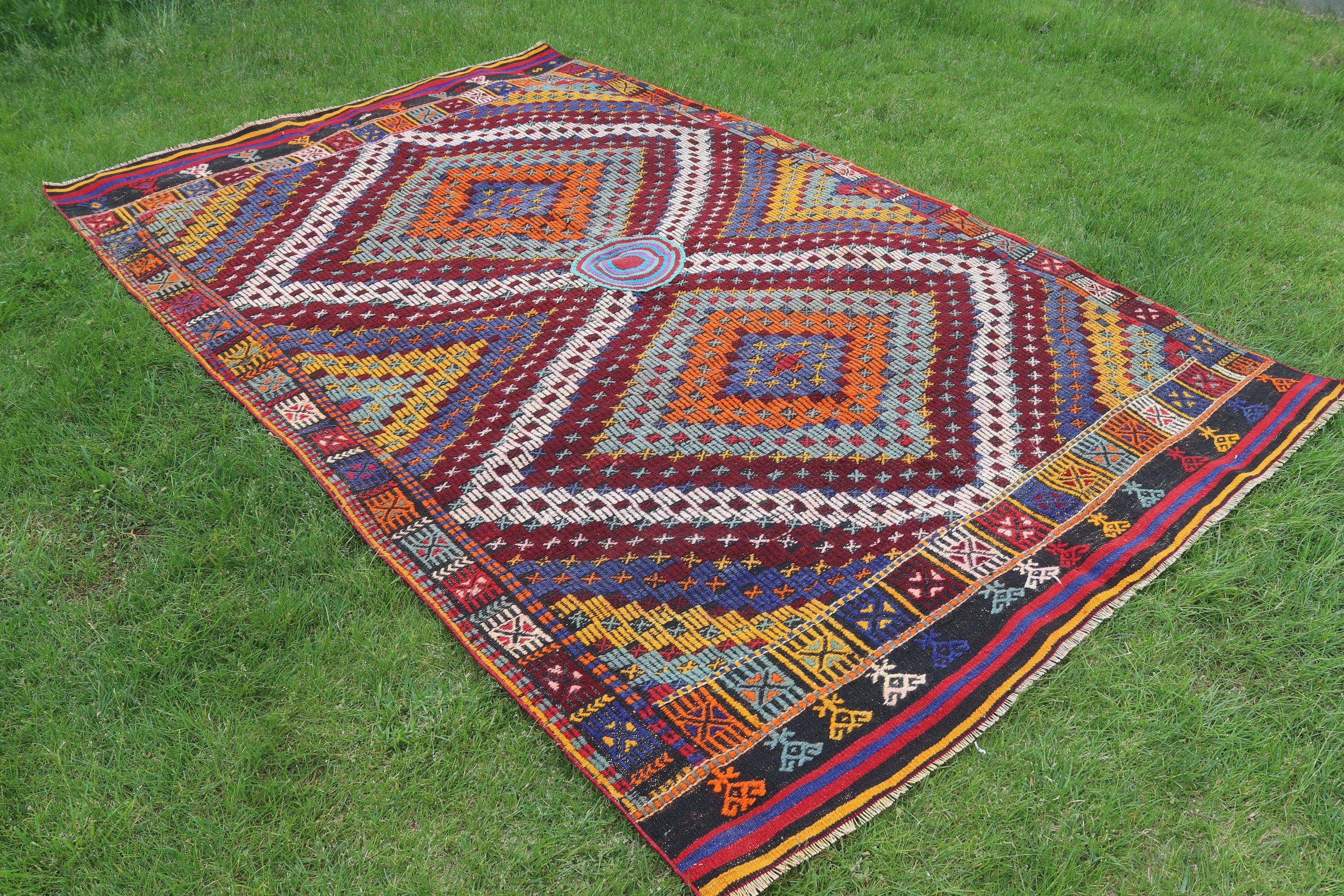 Gökkuşağı Geometrik Halılar, Ev Dekor Halısı, Egzotik Halı, 5.6x9.1 ft Büyük Halı, Vintage Halı, Lüks Halı, Büyük Vintage Halı, Türk Halısı, Kilim