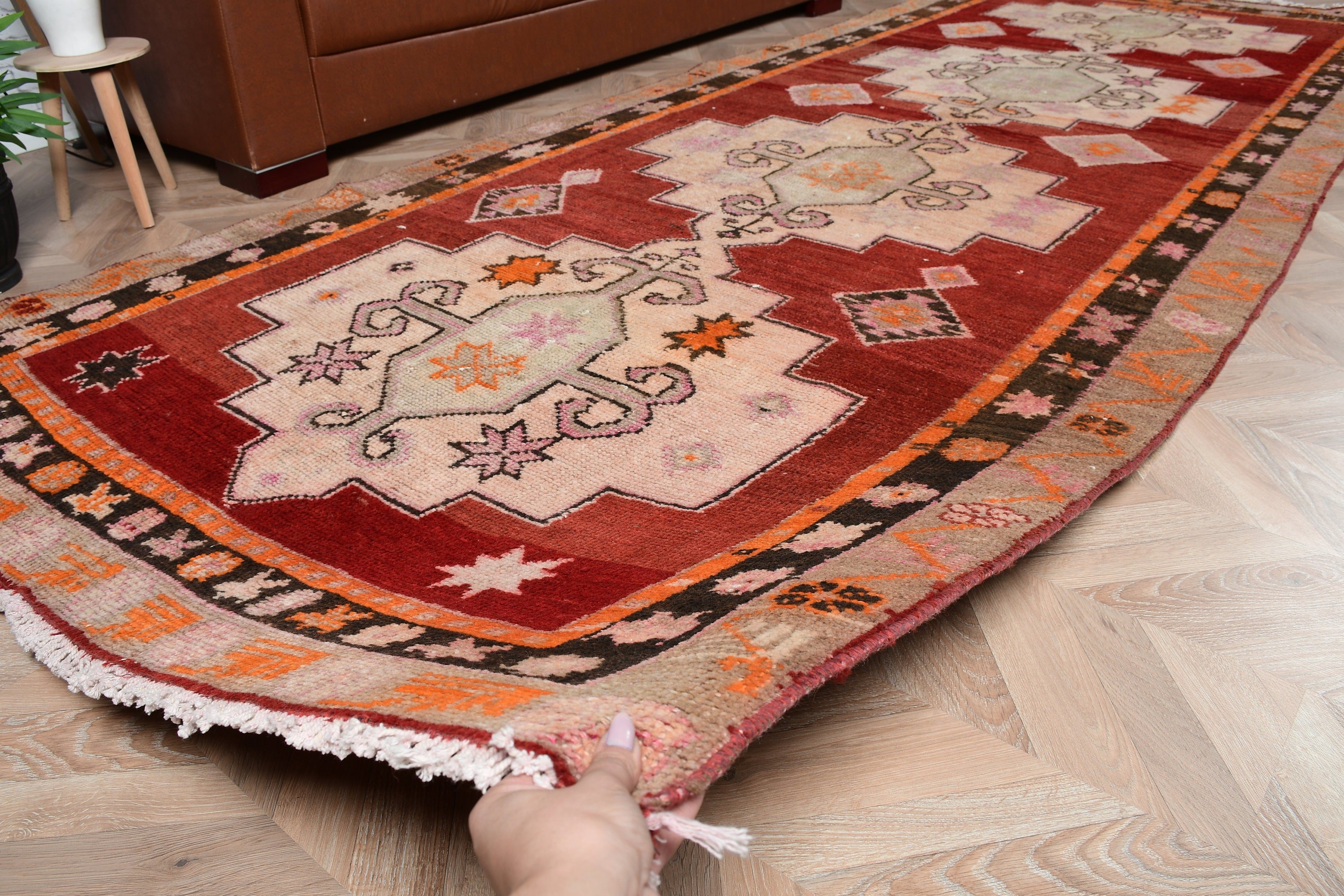 Stair Rug, Vintage Rug, Anatolian Rugs, Kitchen Rugs, Beige Antique Rug, Turkish Rugs, Wool Rugs, 4.6x11.7 ft Runner Rug, Rugs for Runner