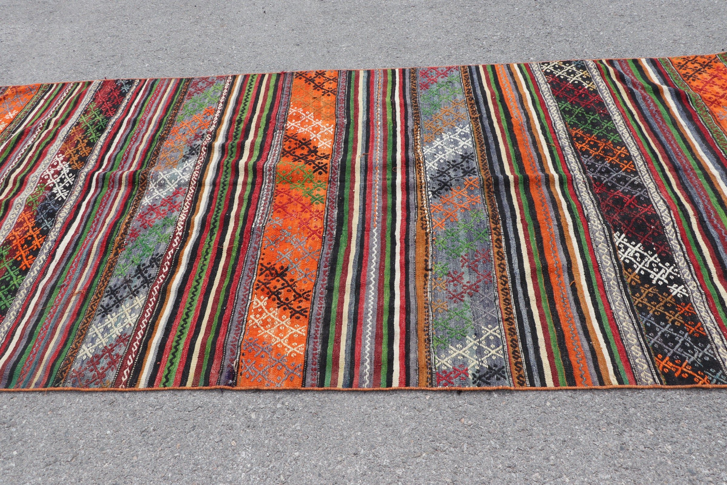 Dining Room Rug, Rainbow Wool Rug, Floor Rugs, Turkish Rug, Bedroom Rug, Antique Rug, Kilim, 5x11.4 ft Large Rug, Custom Rug, Vintage Rugs