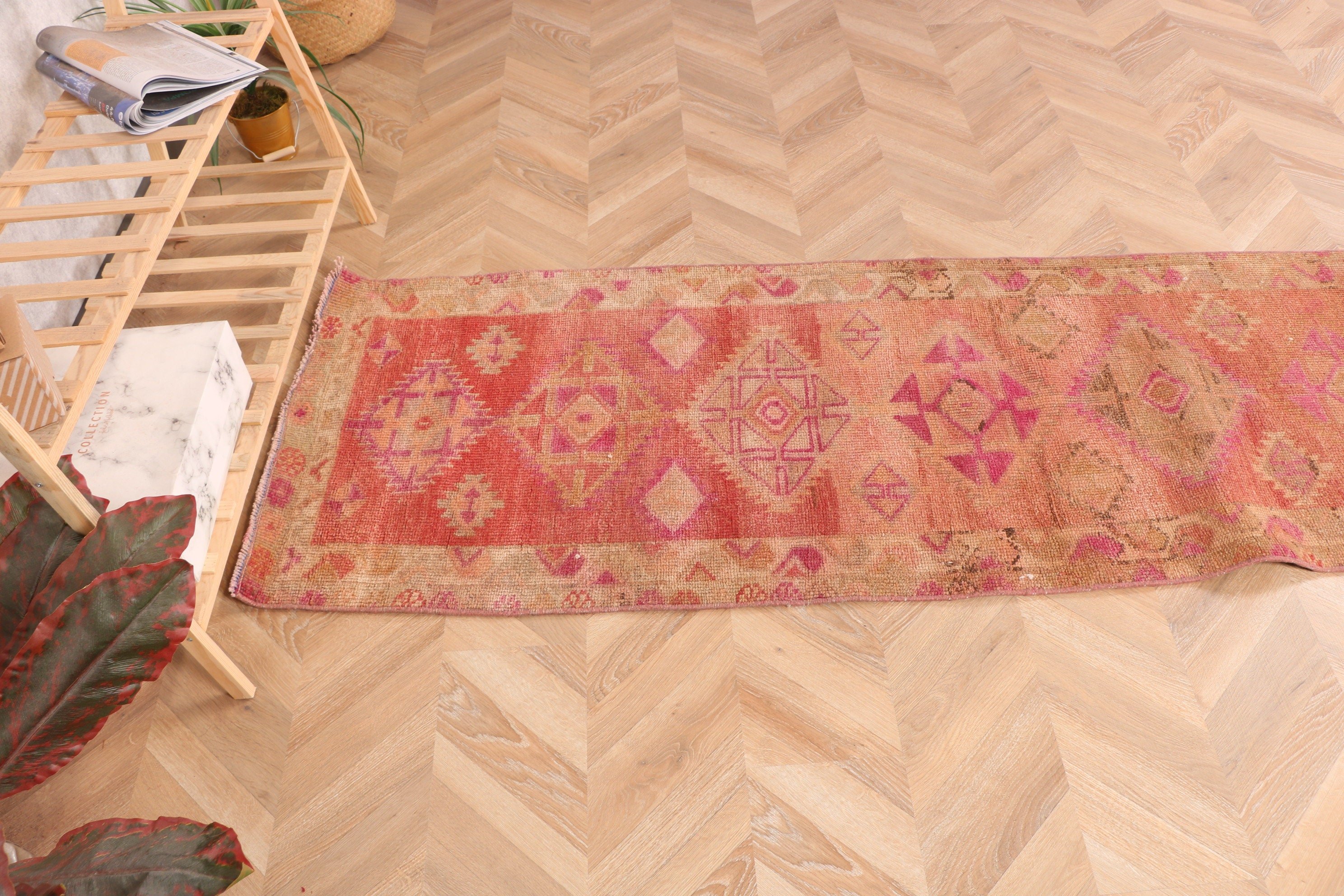 Vintage Rug, Boho Rugs, Hallway Rug, Beige Neutral Rug, Geometric Rugs, Luxury Rug, Turkish Rug, Corridor Rug, 2.2x13.6 ft Runner Rug