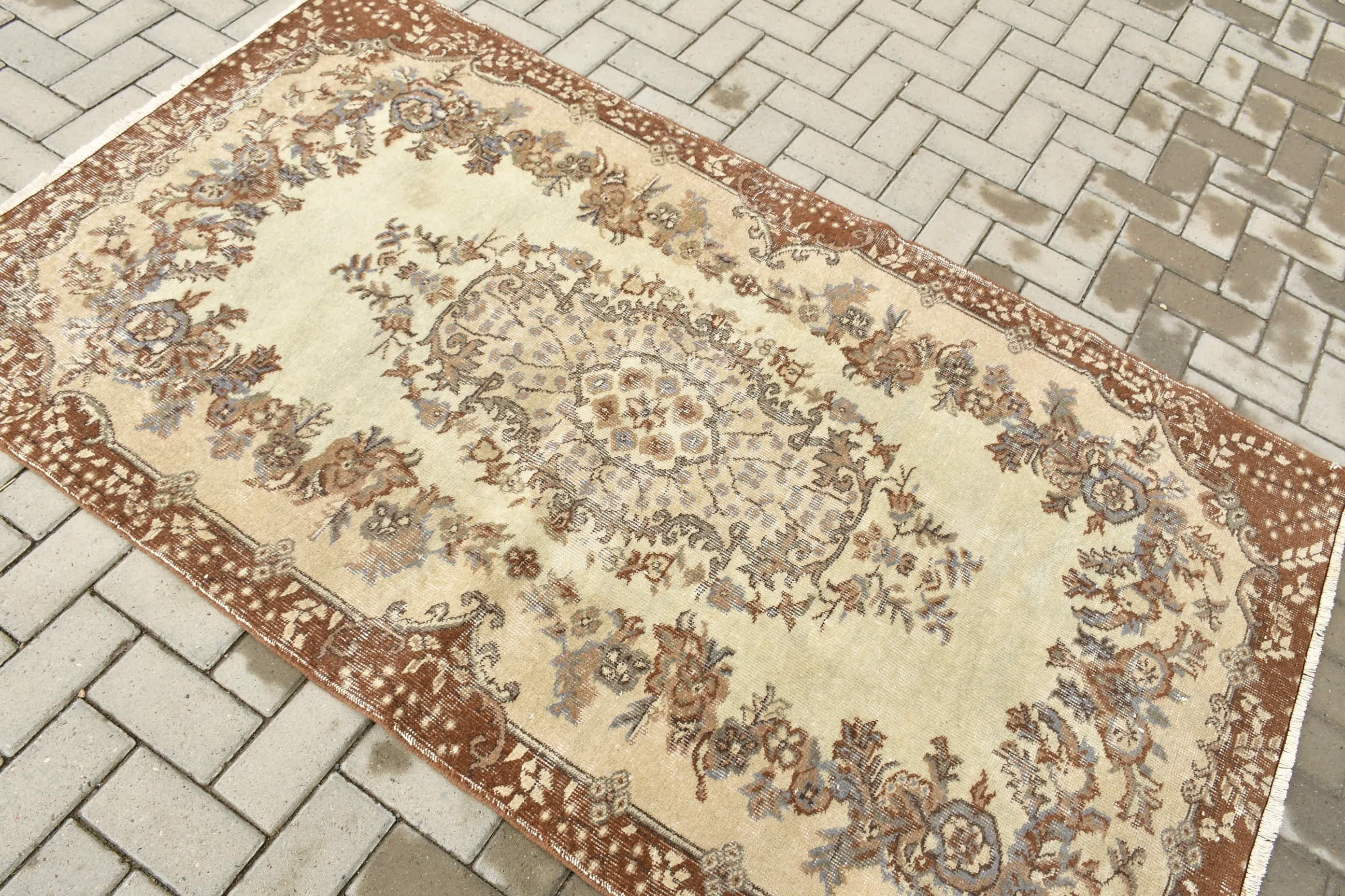 Turkish Rug, Beige Cool Rug, Nursery Rug, Vintage Rugs, Moroccan Rugs, 3.8x6.7 ft Area Rug, Living Room Rug, Turkey Rugs, Oushak Rug