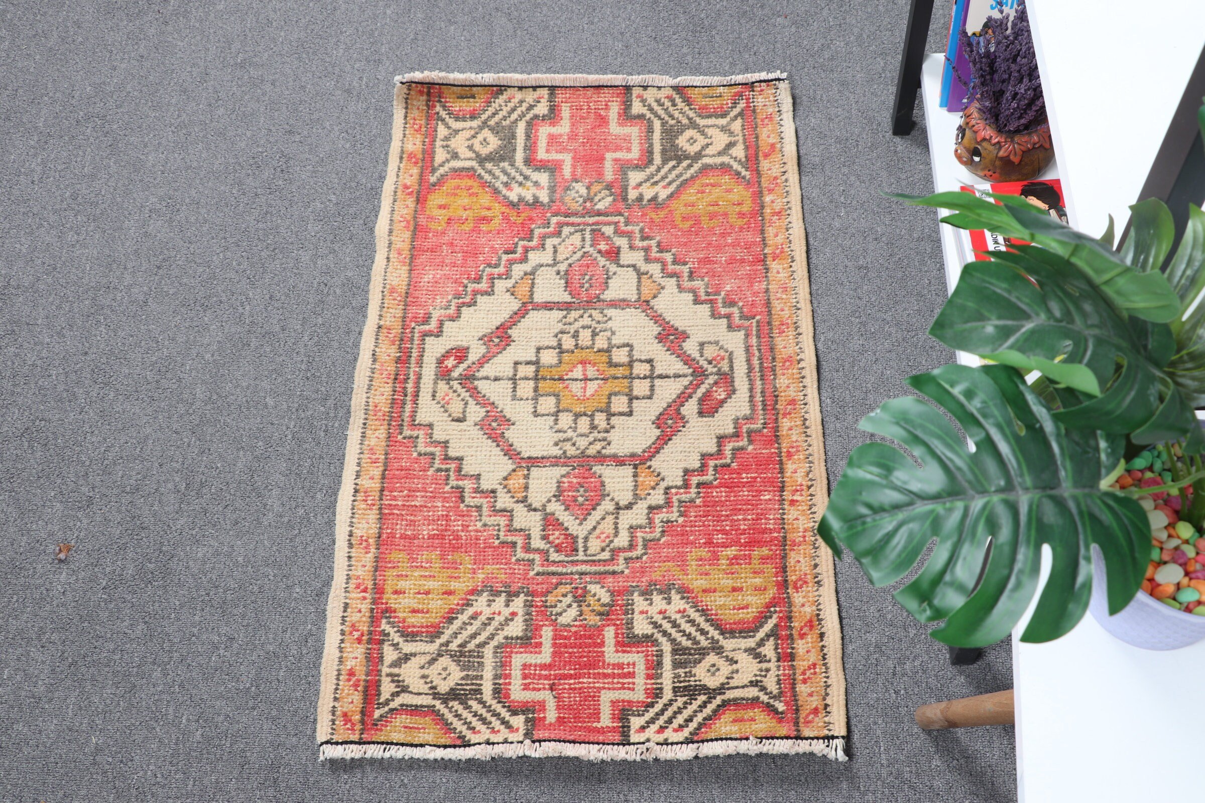 Red Oriental Rug, Turkish Rugs, Rugs for Bedroom, Nursery Rug, Wool Rugs, Vintage Rug, 1.7x2.8 ft Small Rug, Entryway Rug Rugs, Bedroom Rug