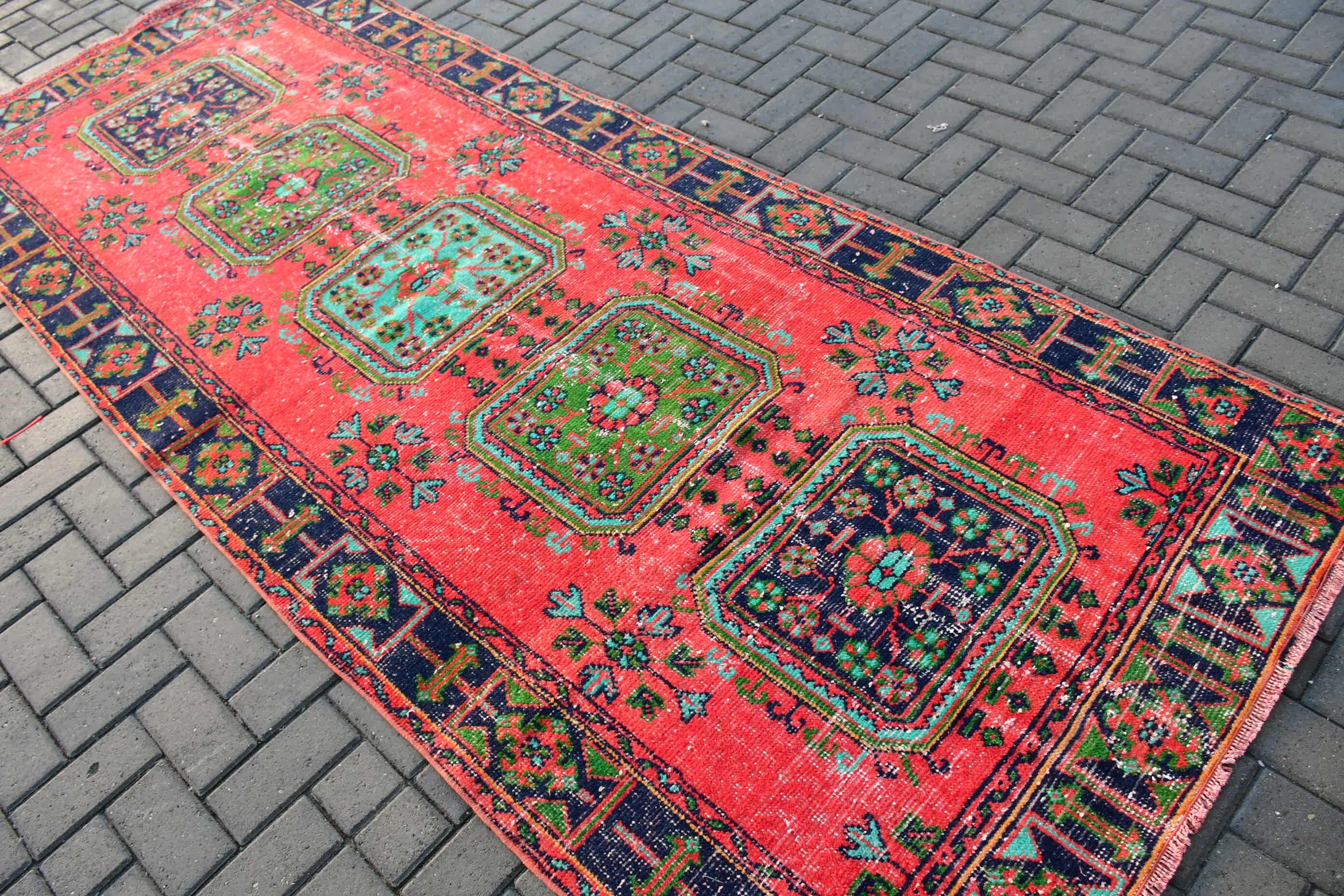 Oriental Rugs, 4.2x10.5 ft Runner Rugs, Corridor Rugs, Turkish Rug, Wool Rug, Hallway Rugs, Red Antique Rug, Vintage Rugs, Rugs for Runner