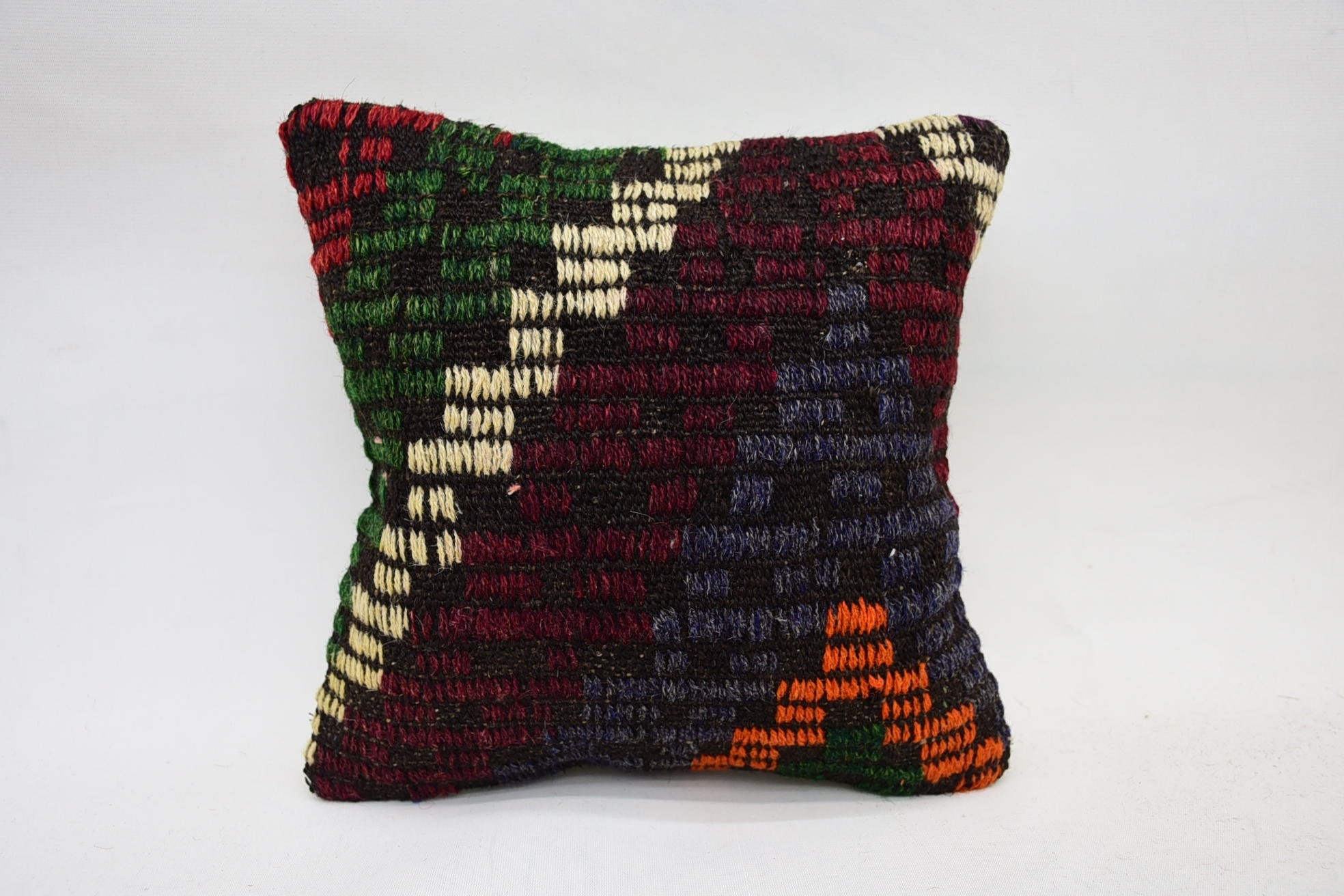 Vintage Kilim Throw Pillow, Turkish Bench Cushion Case, Pillow for Sofa, Ethnical Kilim Rug Pillow, 12"x12" Green Cushion