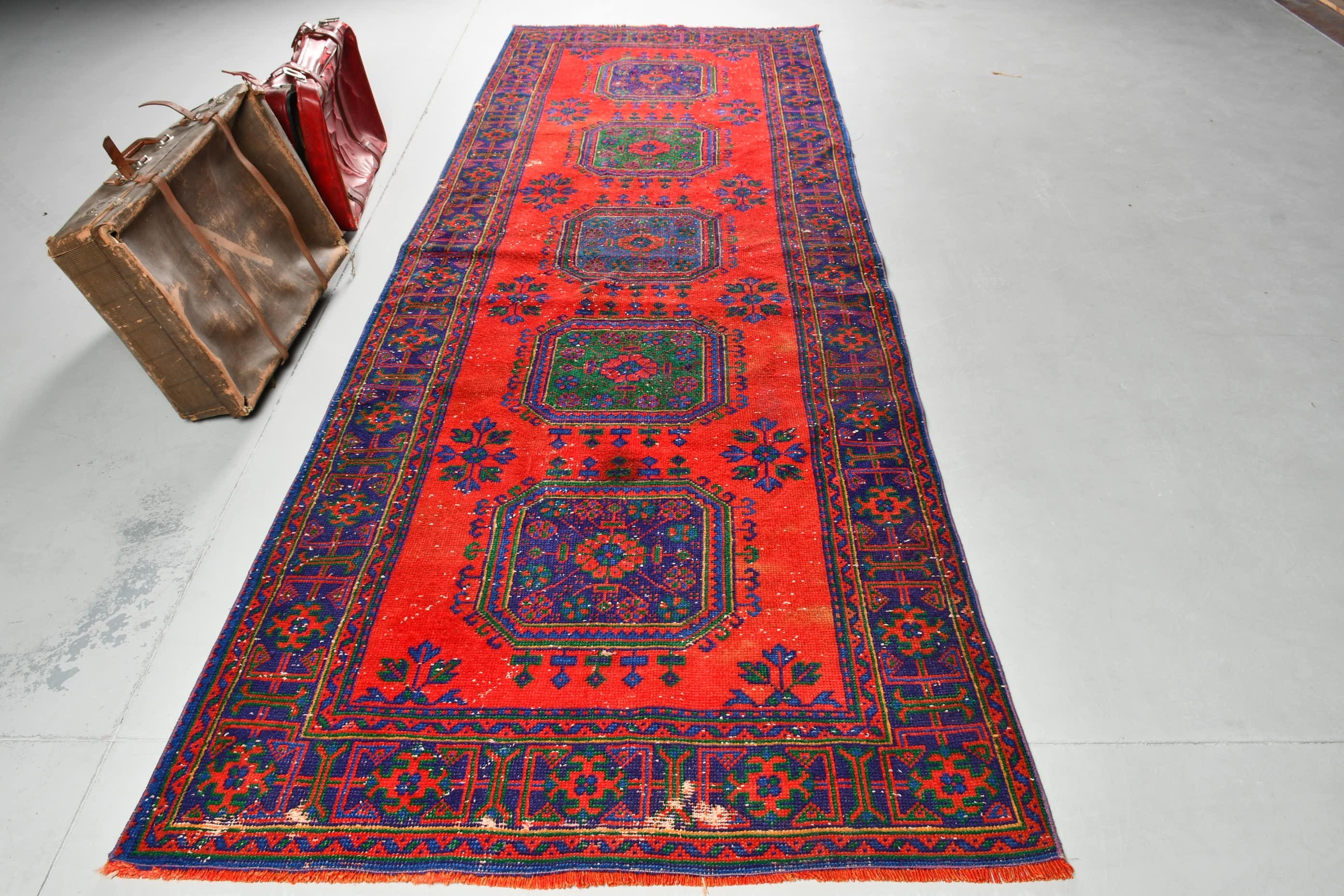Corridor Rugs, Oushak Rugs, Vintage Rugs, 4.2x12.1 ft Runner Rug, Turkish Rugs, Aesthetic Rug, Red Oriental Rug, Hallway Rug