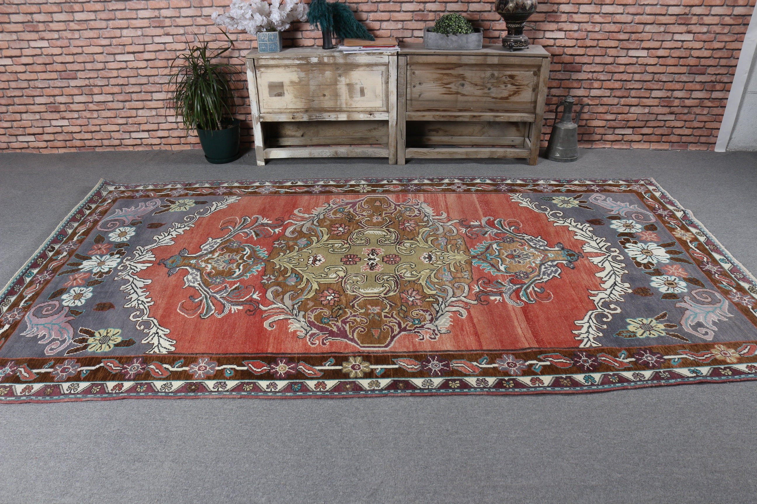 Red Boho Rug, Vintage Rugs, Turkish Rug, Large Boho Rug, Outdoor Rugs, Neutral Rug, 5.5x9.8 ft Large Rug, Cool Rugs, Large Vintage Rugs