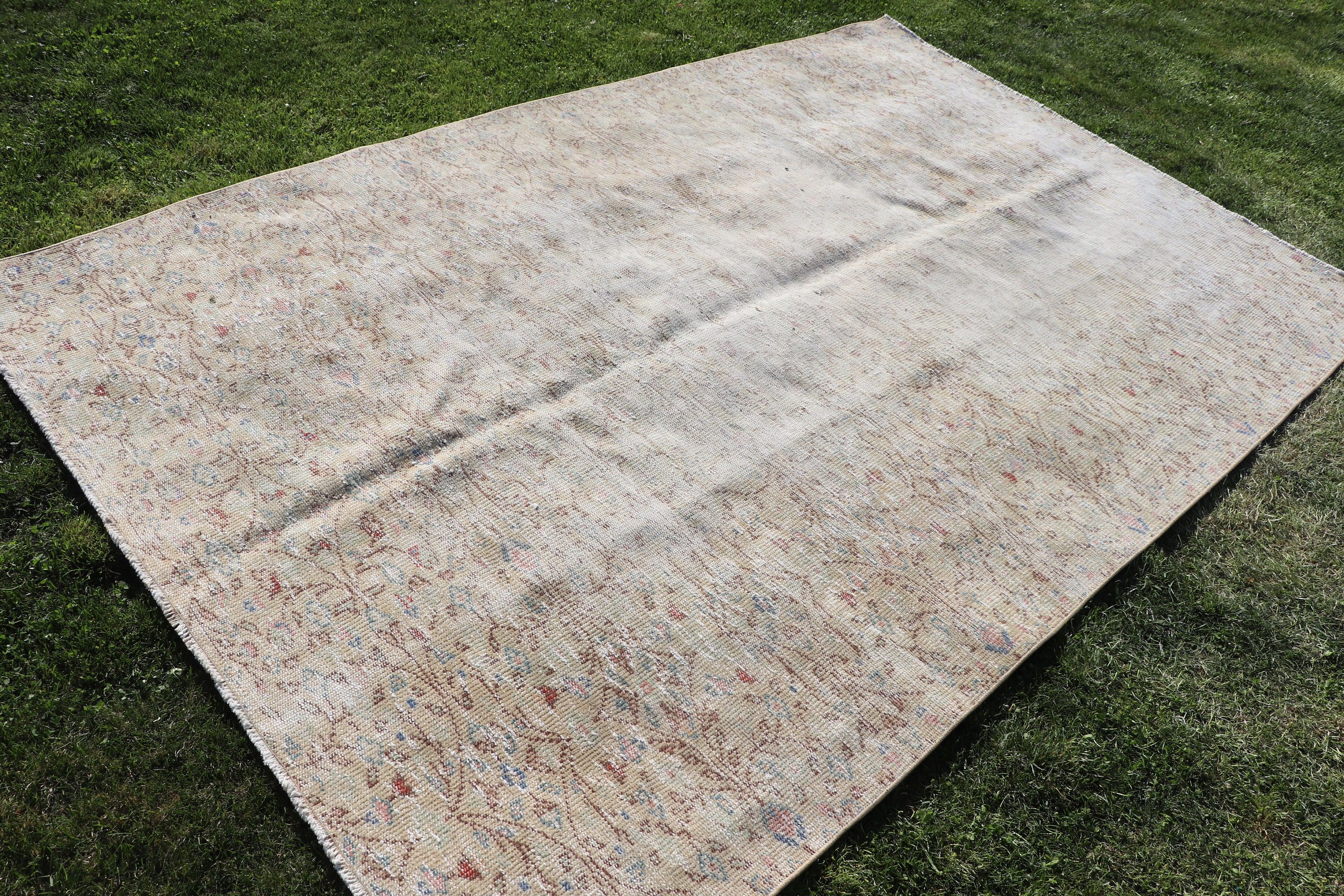 Türk Halıları, Bej Boho Halısı, Egzotik Halılar, 5,6x8,8 ft Büyük Halılar, Büyük Oushak Halısı, Vintage Halı, Büyük Boho Halısı, Nötr Halılar, Yatak Odası Halıları