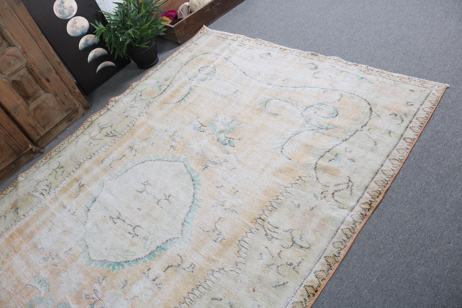 Modern Rug, Handwoven Rug, Large Oushak Rug, Floor Rug, Beige  5.8x8.7 ft Large Rug, Vintage Rugs, Turkish Rugs, Bedroom Rugs