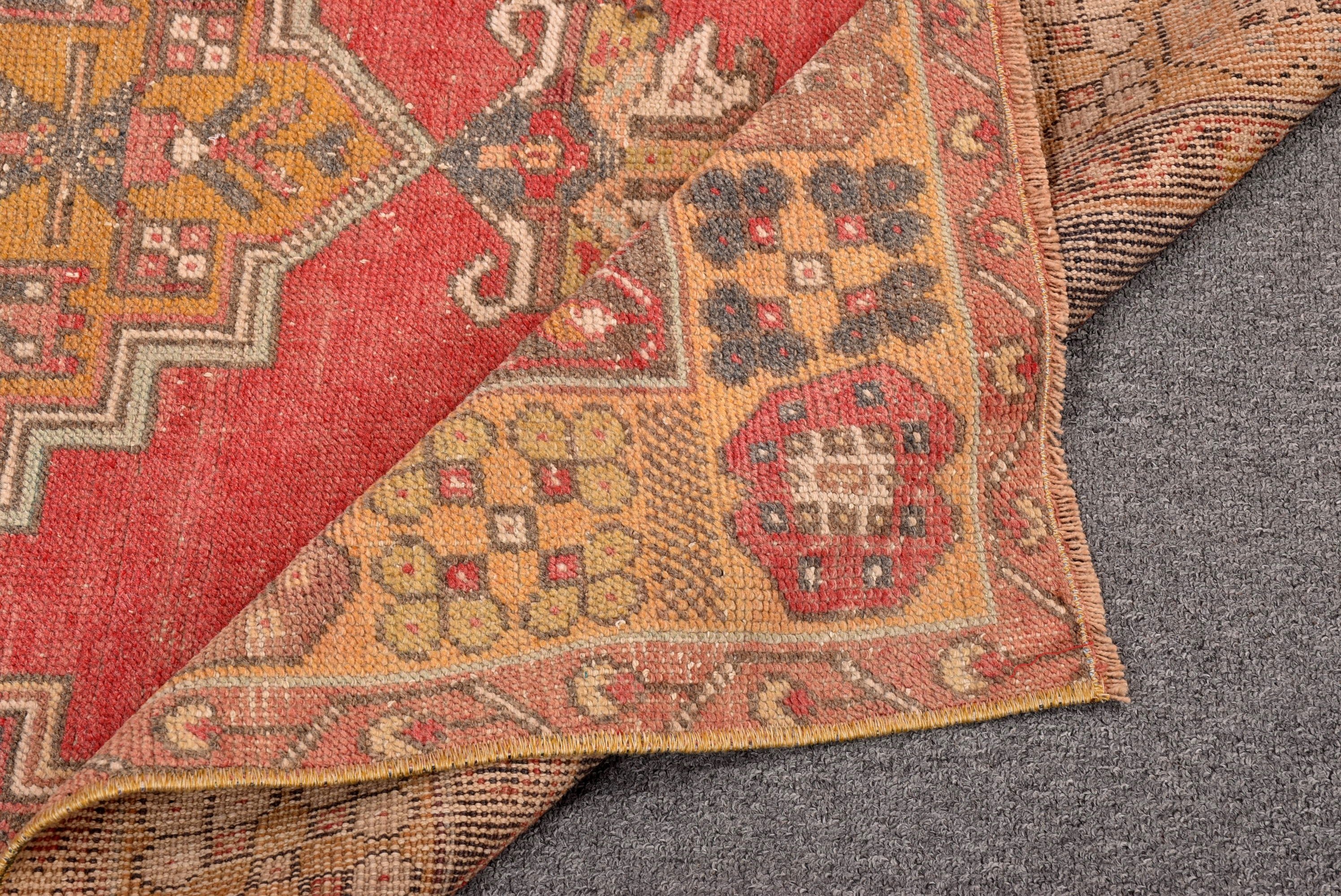 Vintage Rug, Floor Rug, Turkish Rug, Red Antique Rugs, 3.7x6.9 ft Area Rugs, Geometric Rugs, Vintage Area Rug, Office Rug