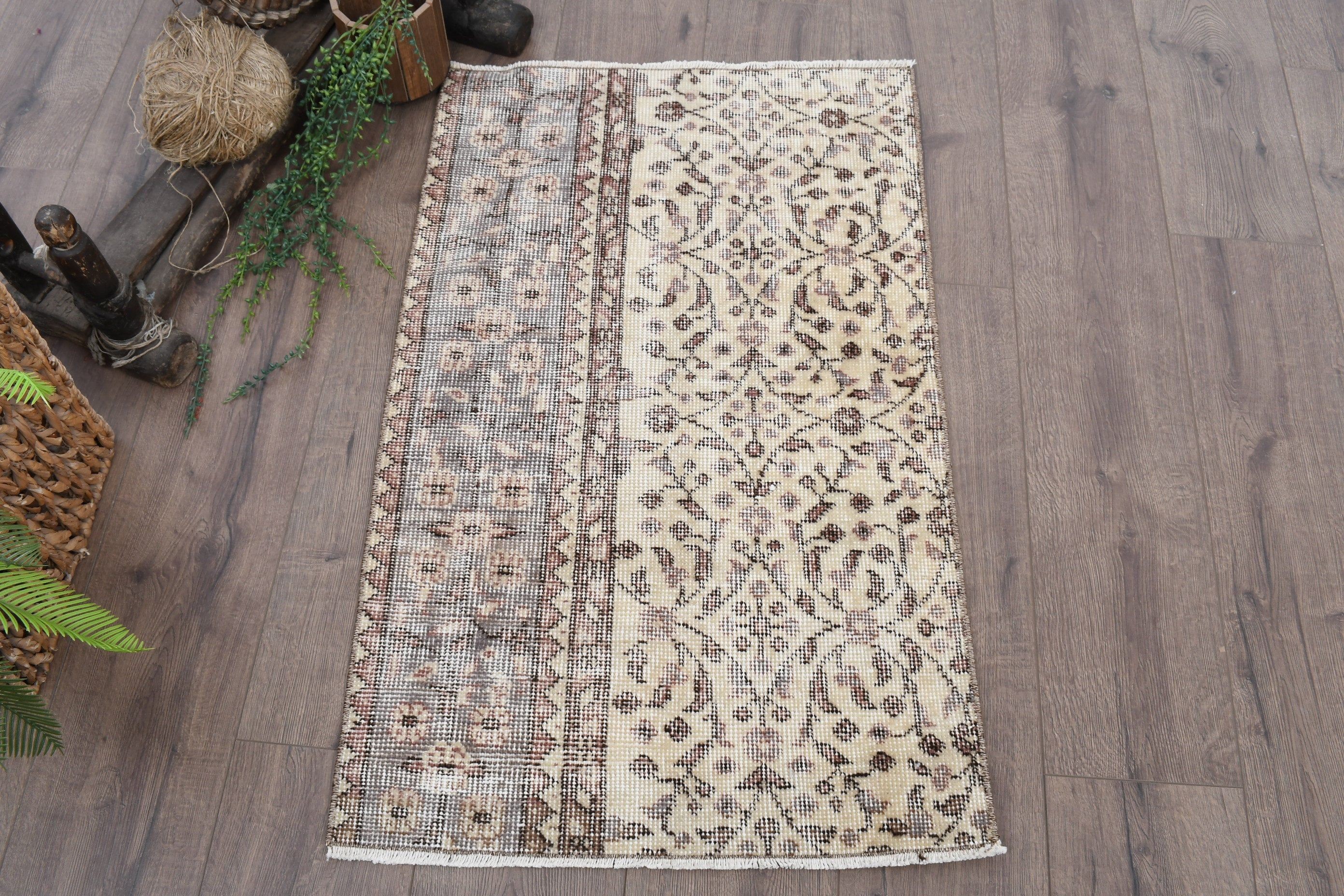 Vintage Rug, Entry Rug, Turkish Rug, 2x3.2 ft Small Rug, Interior Designer Rugs, Antique Rugs, Beige Kitchen Rugs, Wool Rug, Rugs for Entry